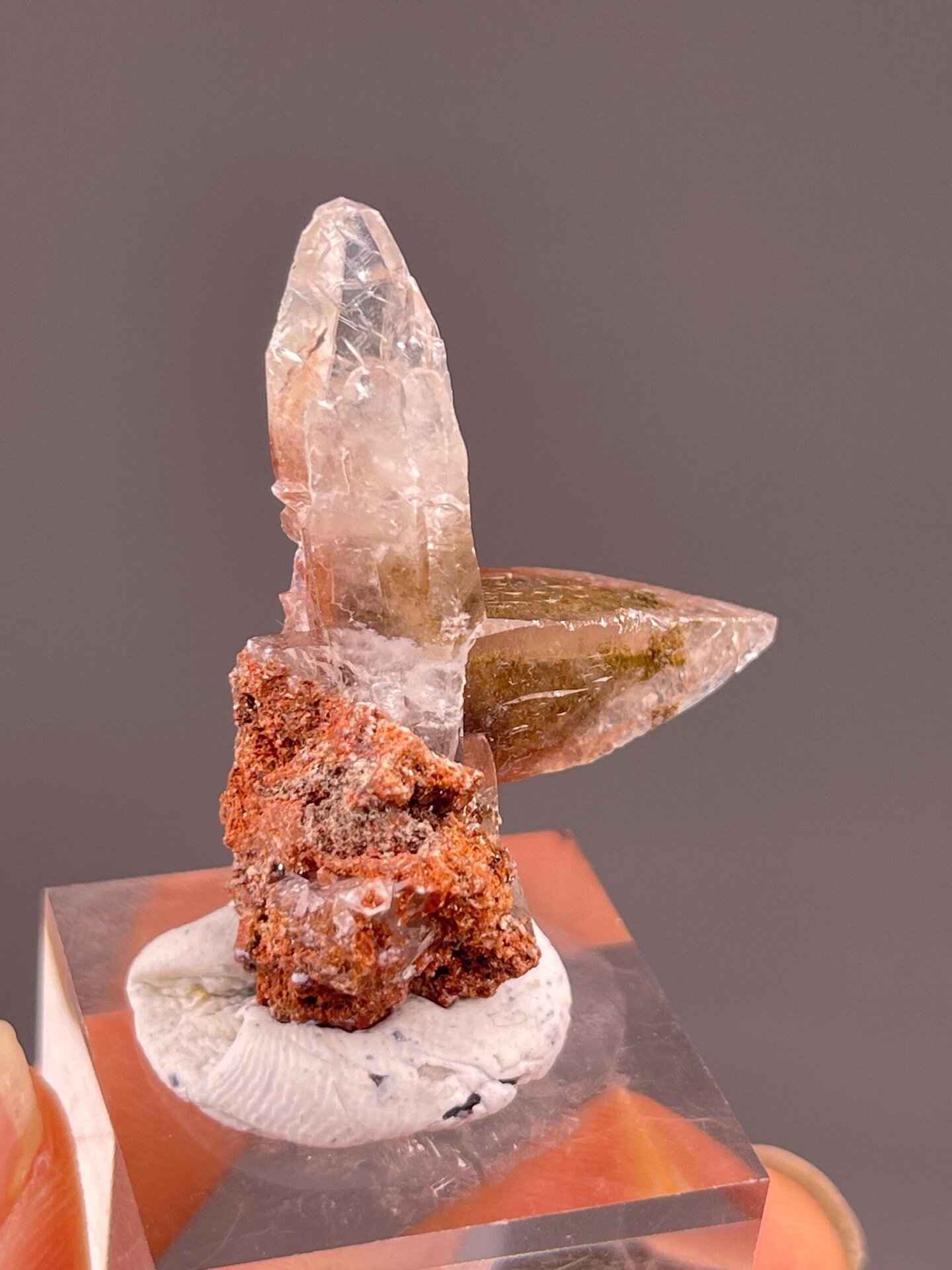 Calcite feather inclusion overhead top-down view