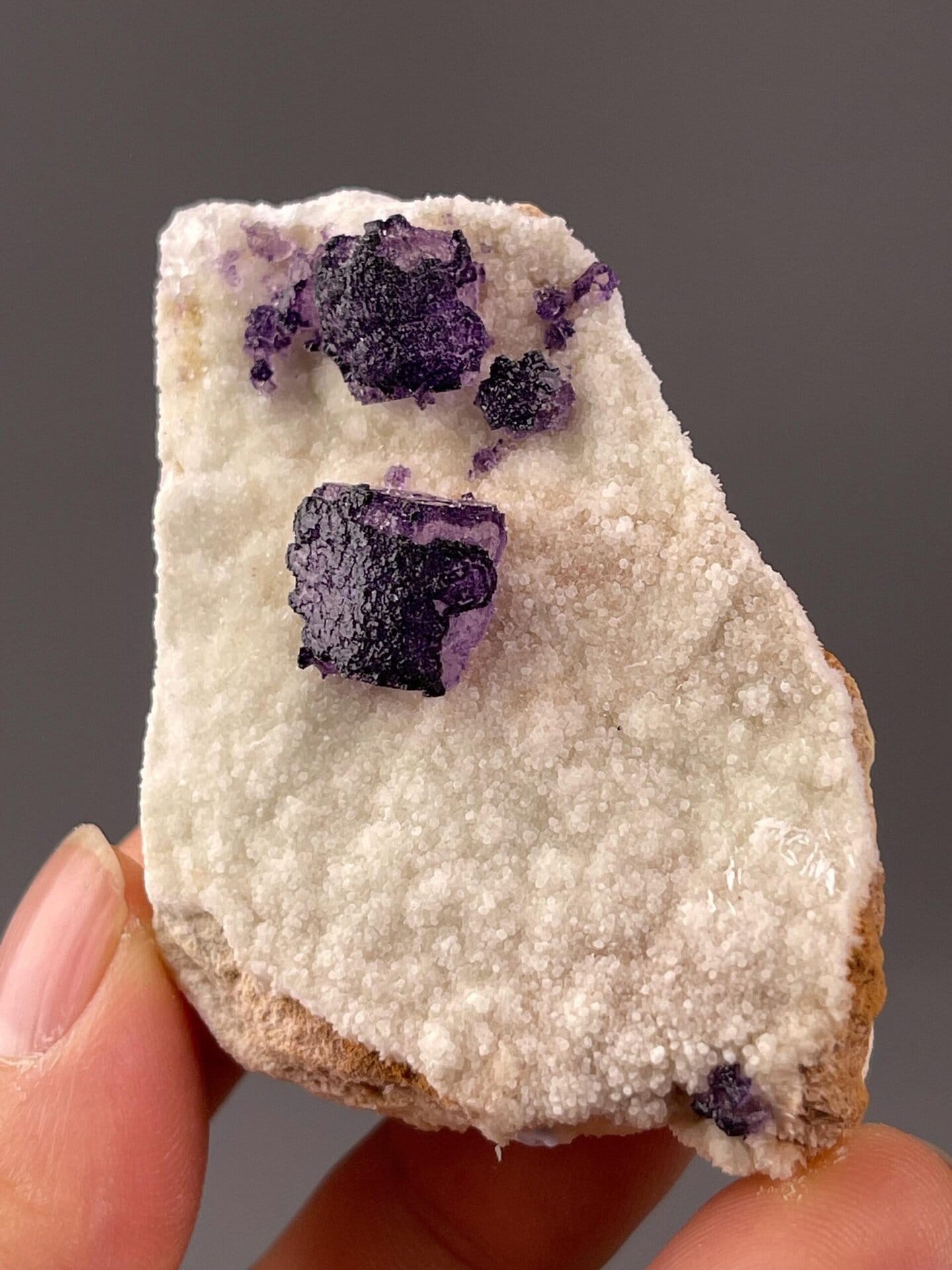Front view of purple fluorite with QR code pattern from Guizhou
