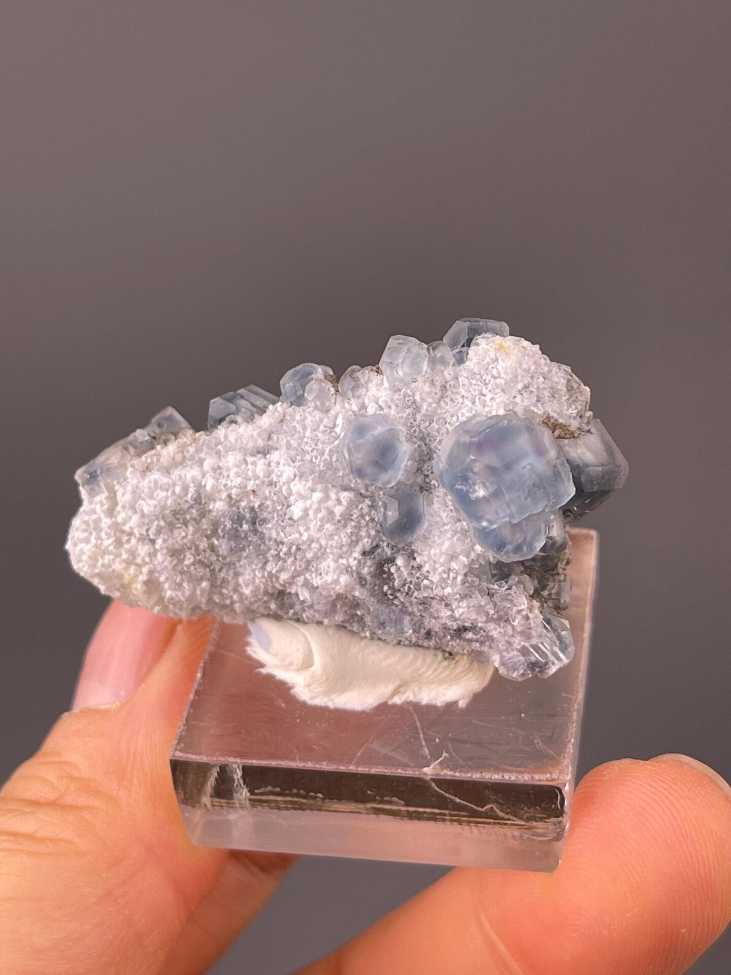 Close-up of blue fluorite cube faces from Fujian