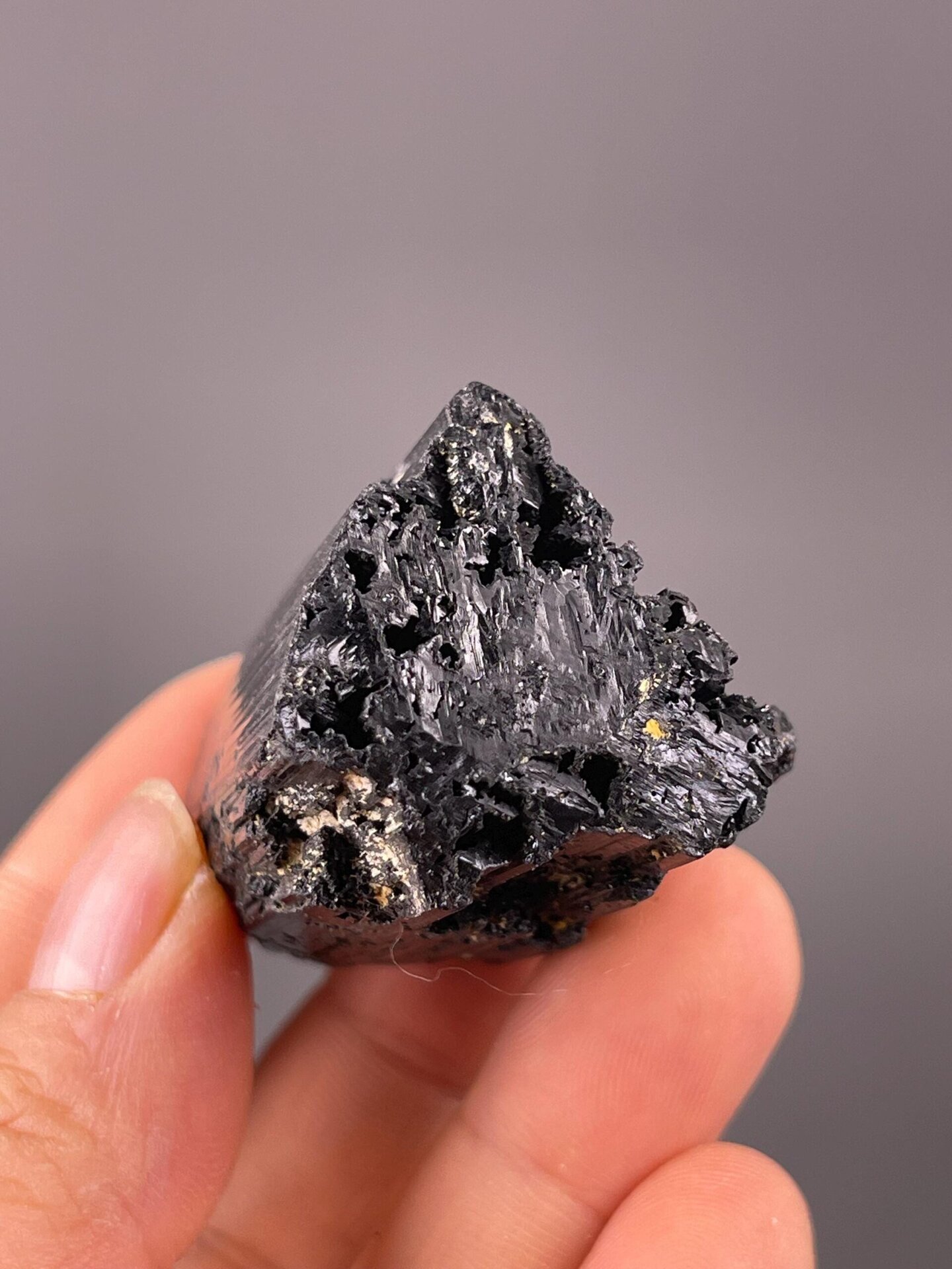 Black tourmaline schorl under studio lighting