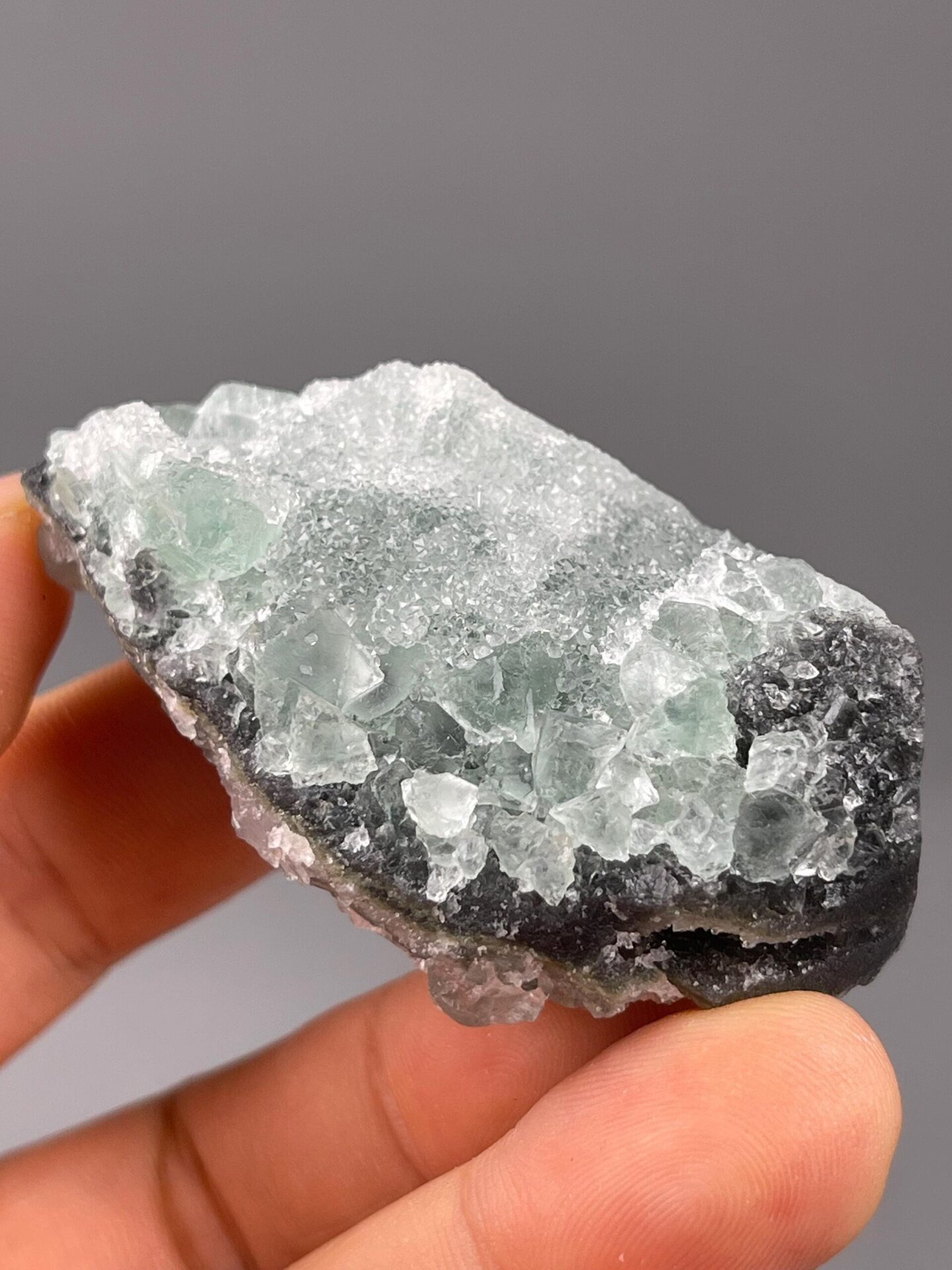 Close-up of quartz microcrystal texture on fluorite
