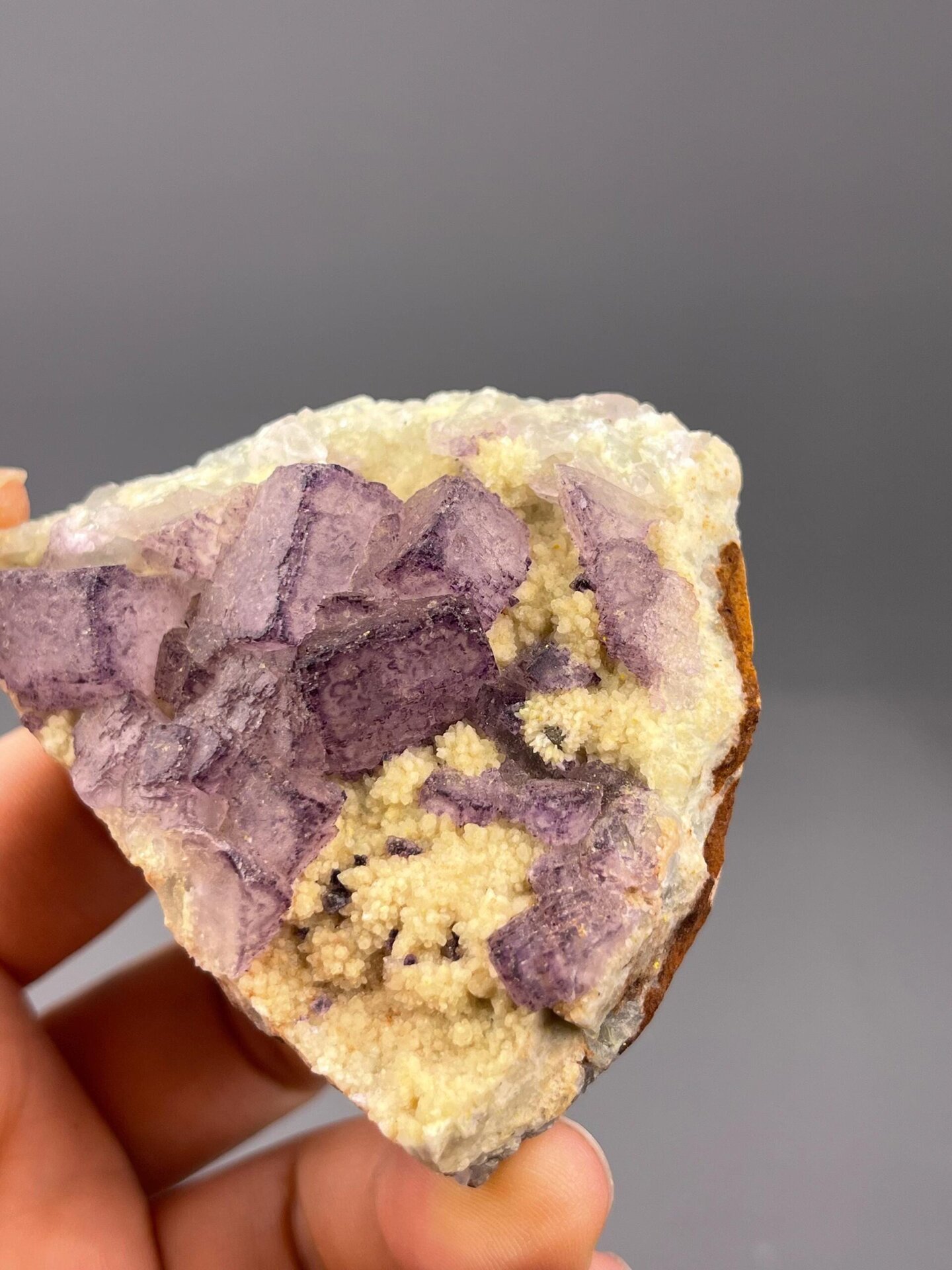 Purple fluorite crystal zoning close-up