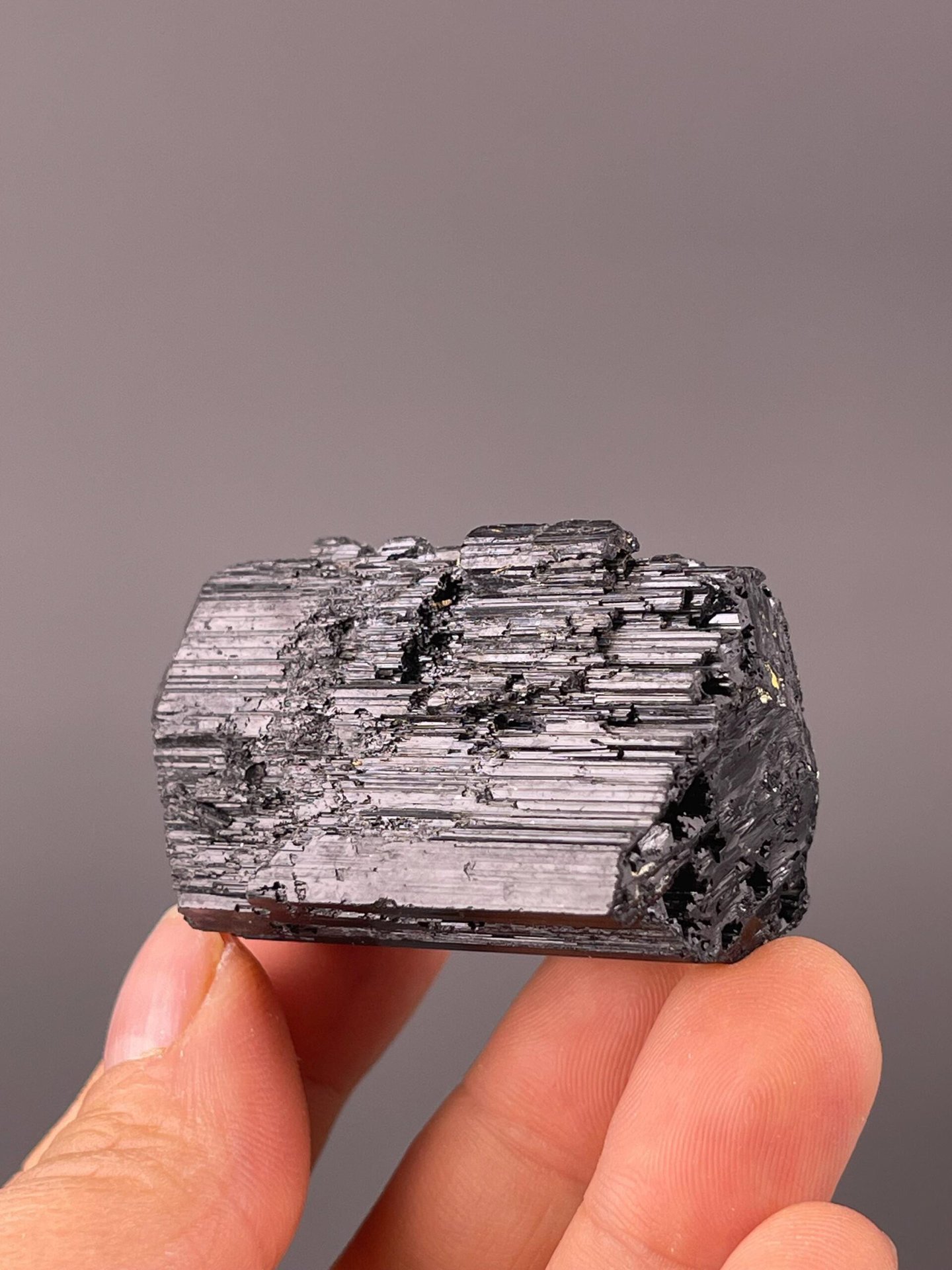 Back view of black tourmaline crystal