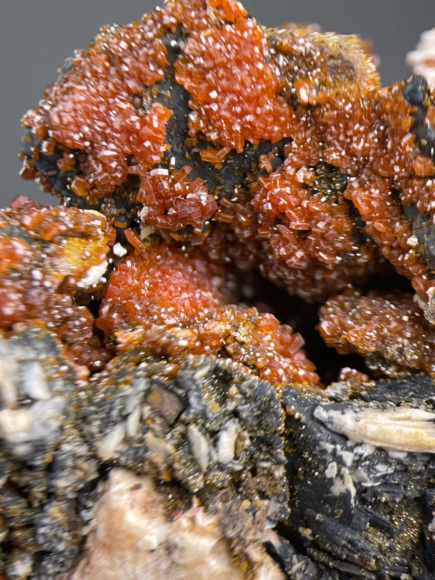 Scale reference of vanadinite on barite matrix from Morocco