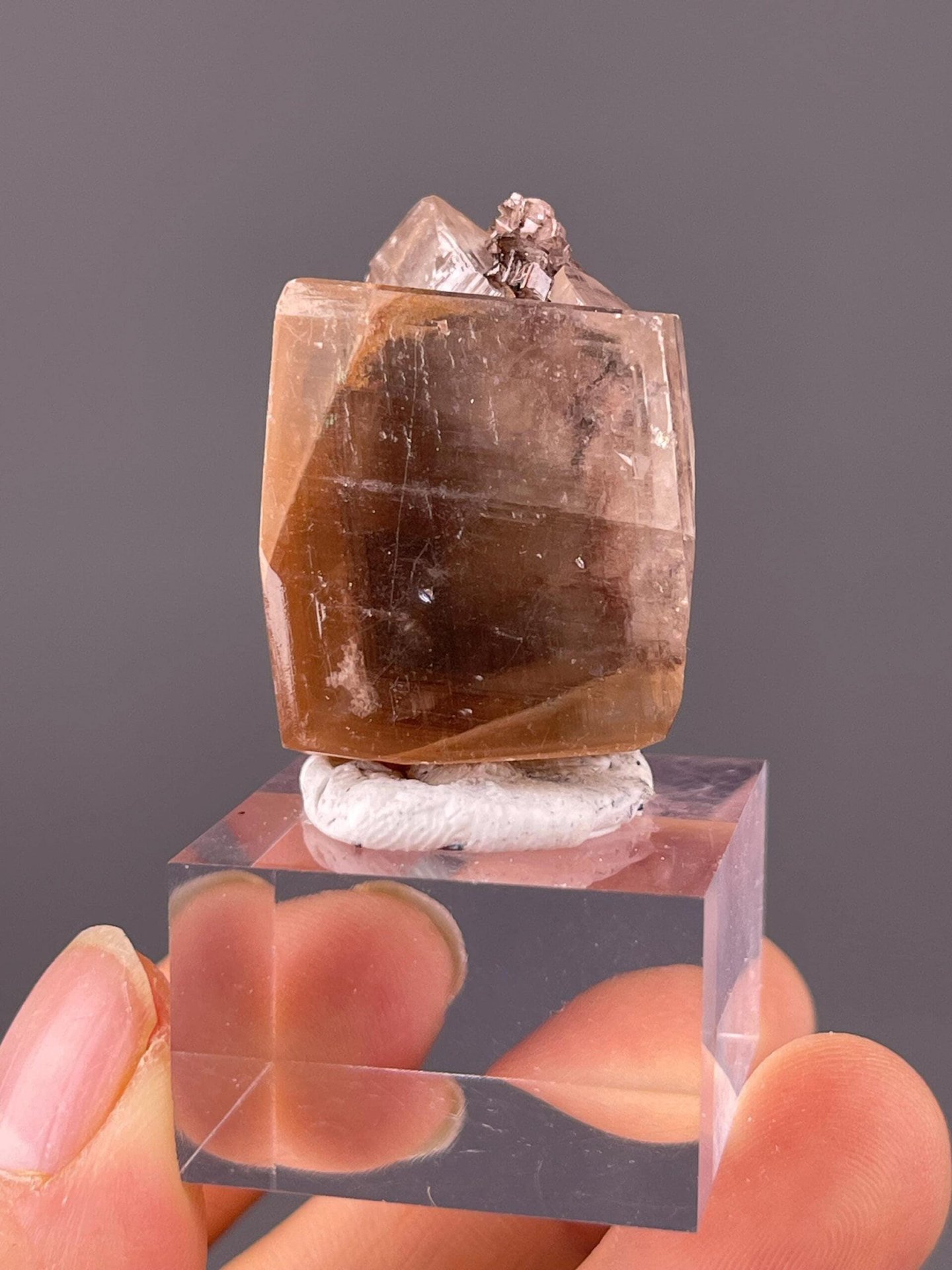 Front view of honey calcite druzy geode from Hubei China