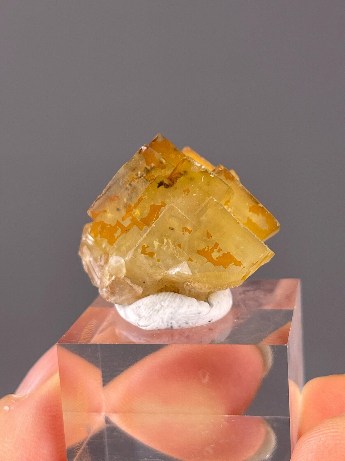 Front view of yellow fluorite cube from Beijing China