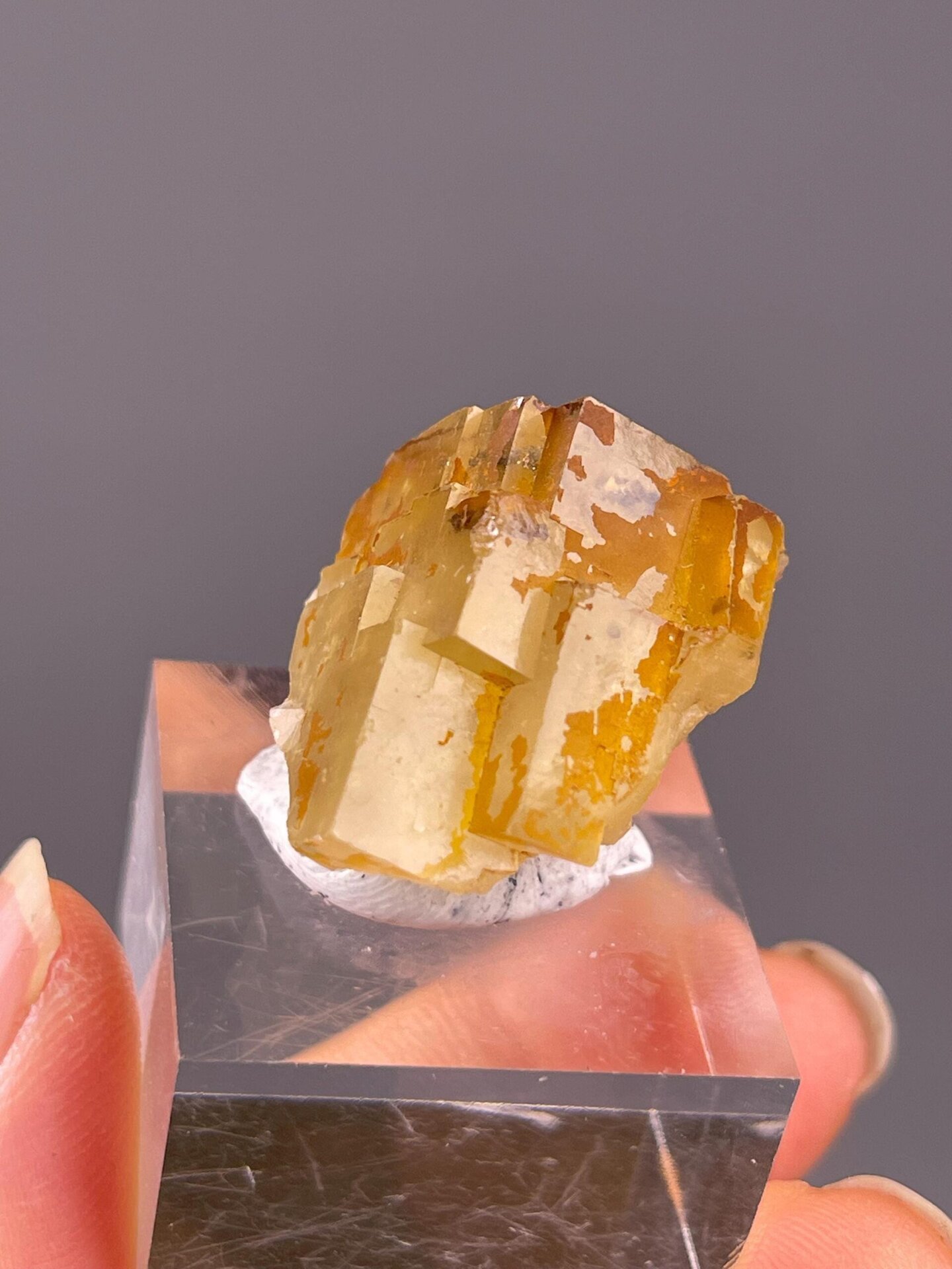 Top view of fluorite cube showing cubic symmetry