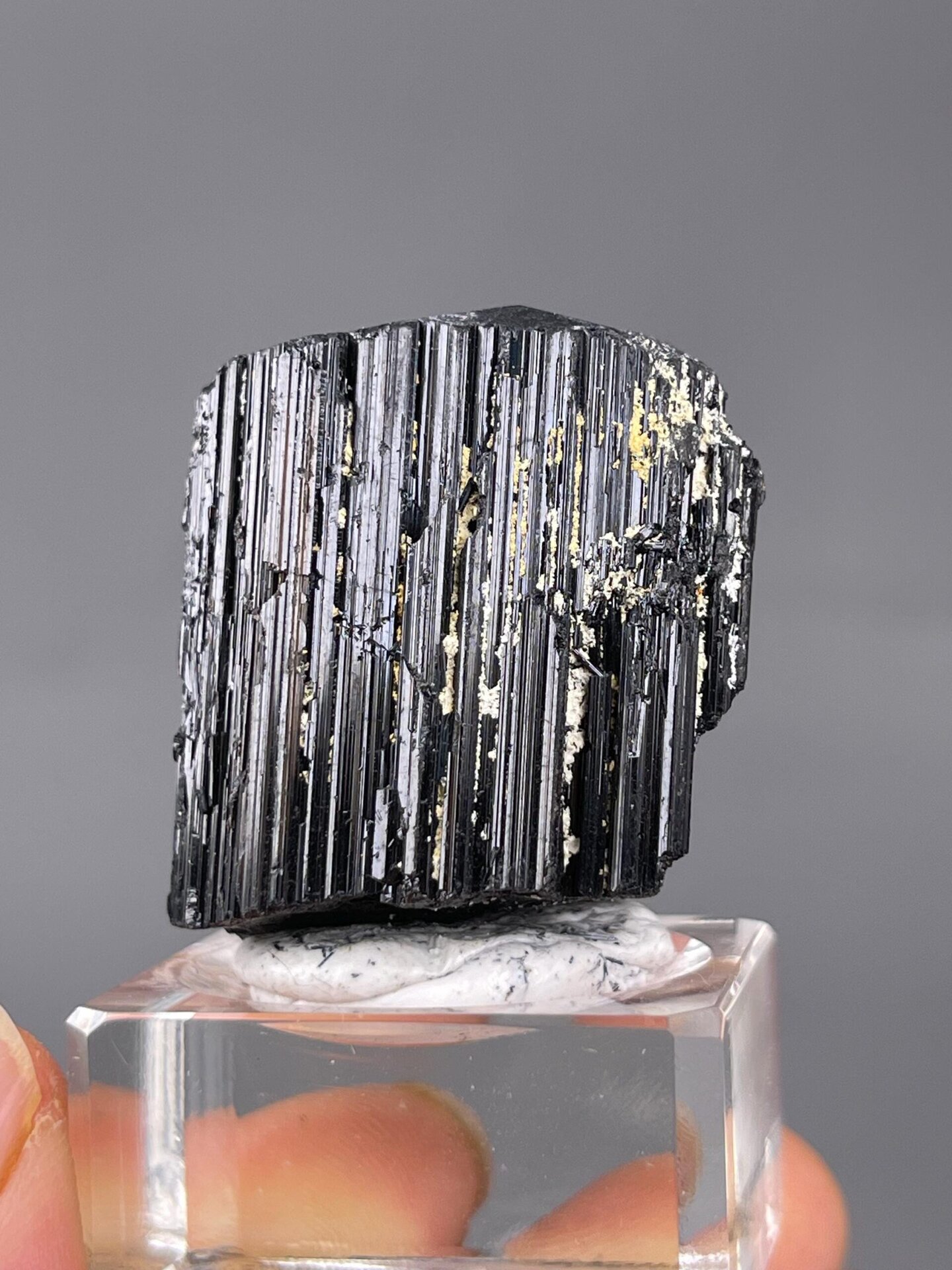 Front view of raw black tourmaline schorl cluster from Yunnan