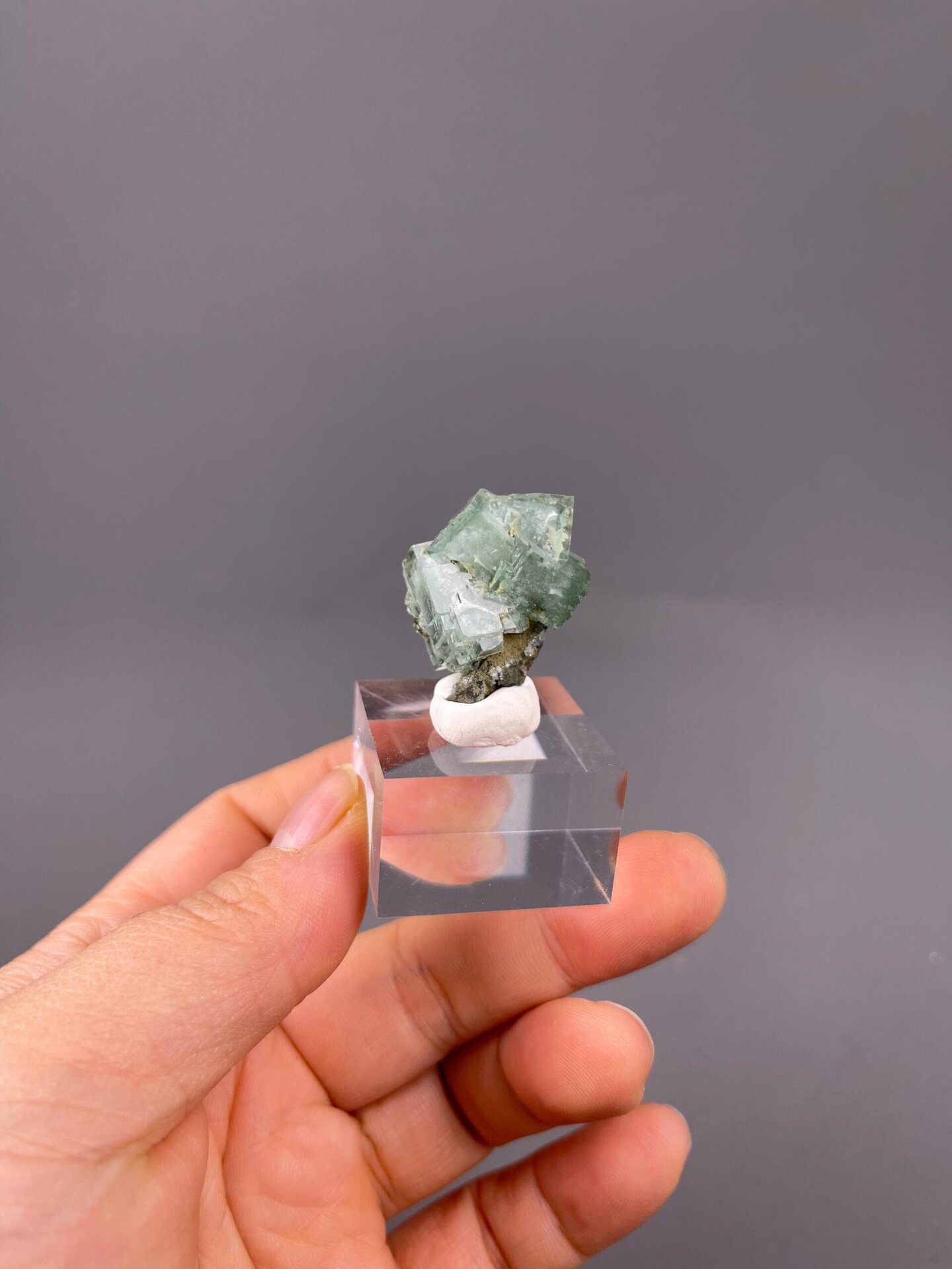 Close-up of green fluorite crystal transparency