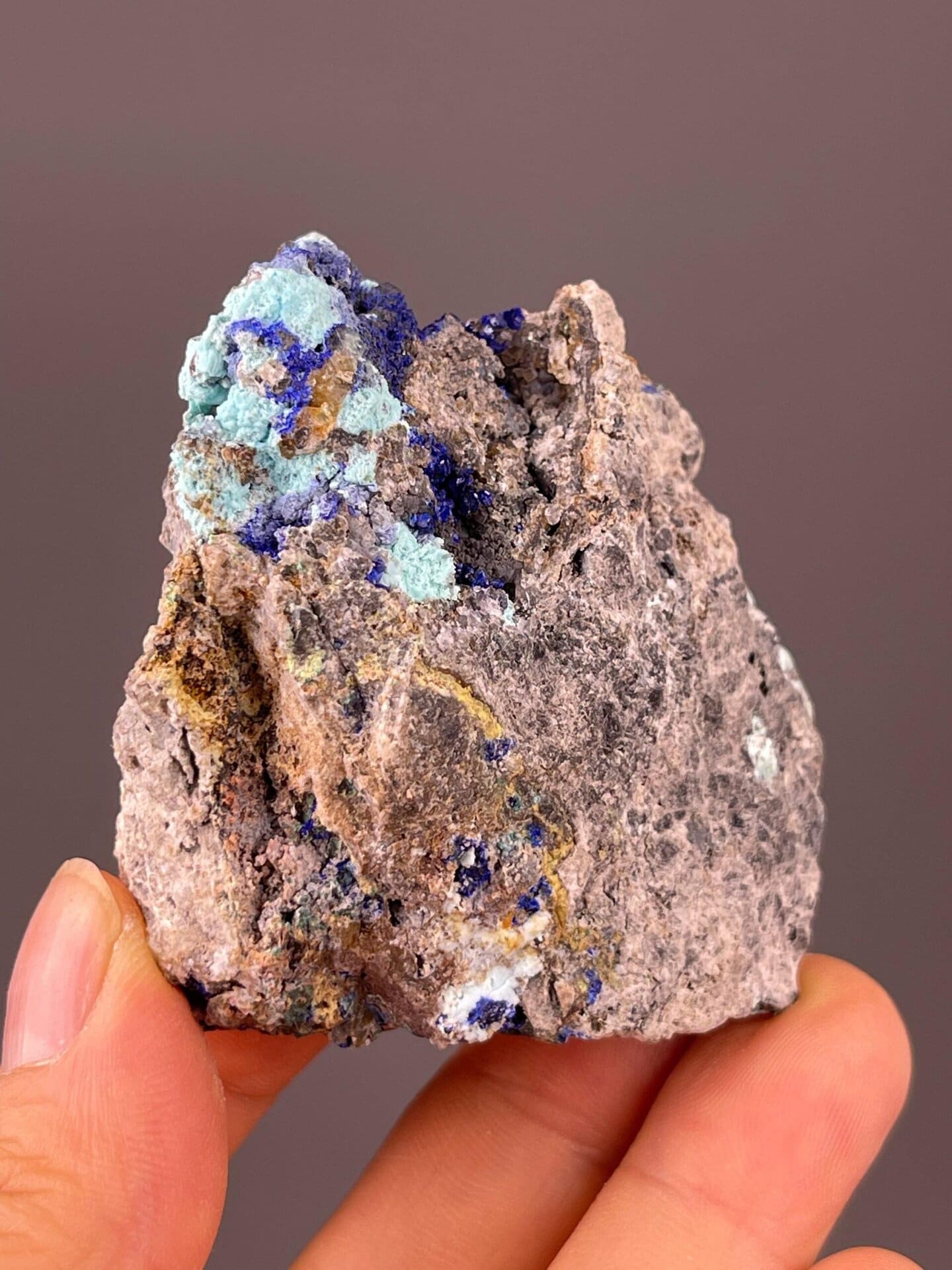 Natural color contrast of malachite and azurite minerals
