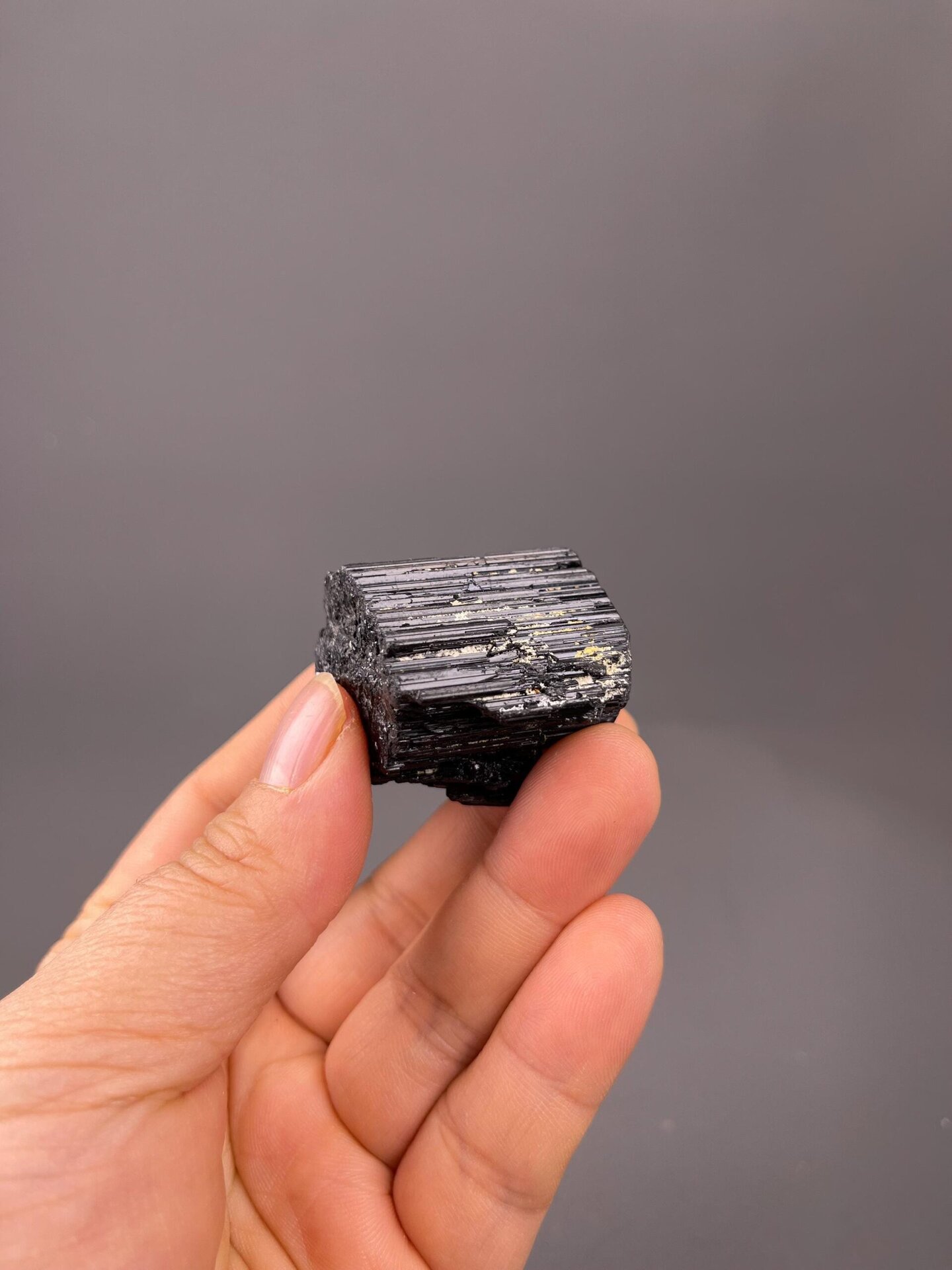 Side view of schorl tourmaline showing crystal length