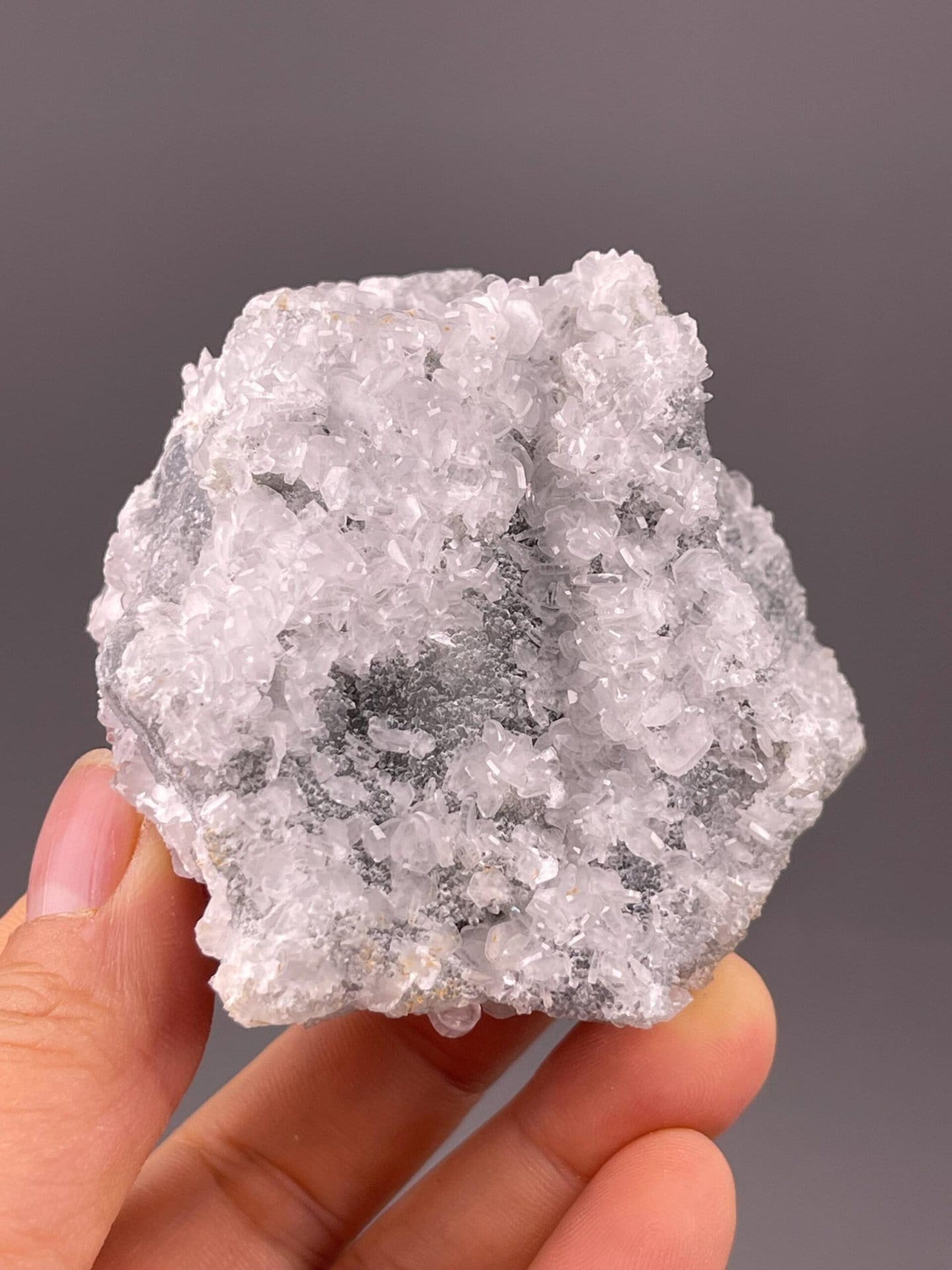 Top view of pink mangano calcite cluster