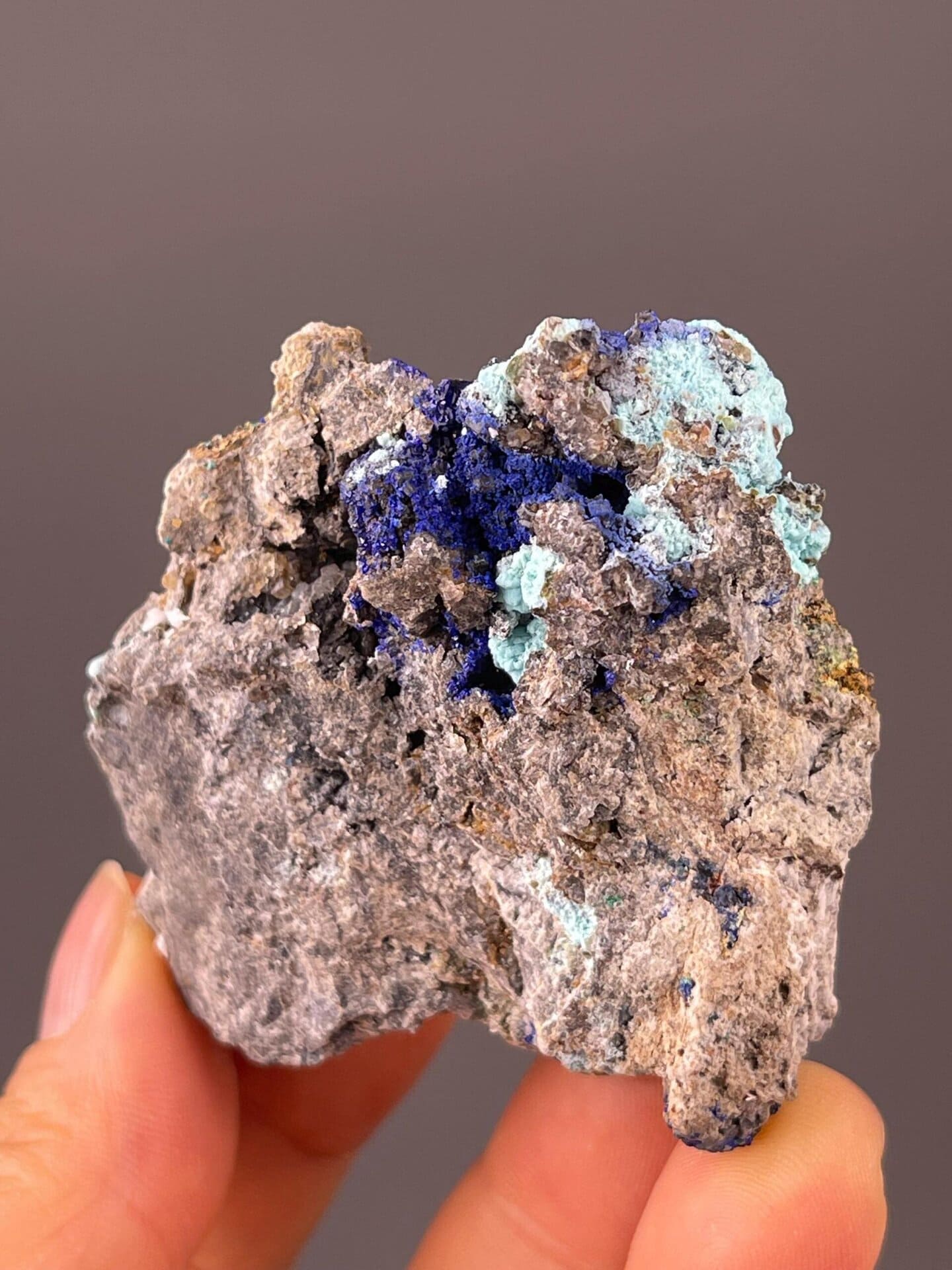 Malachite and azurite under studio lighting