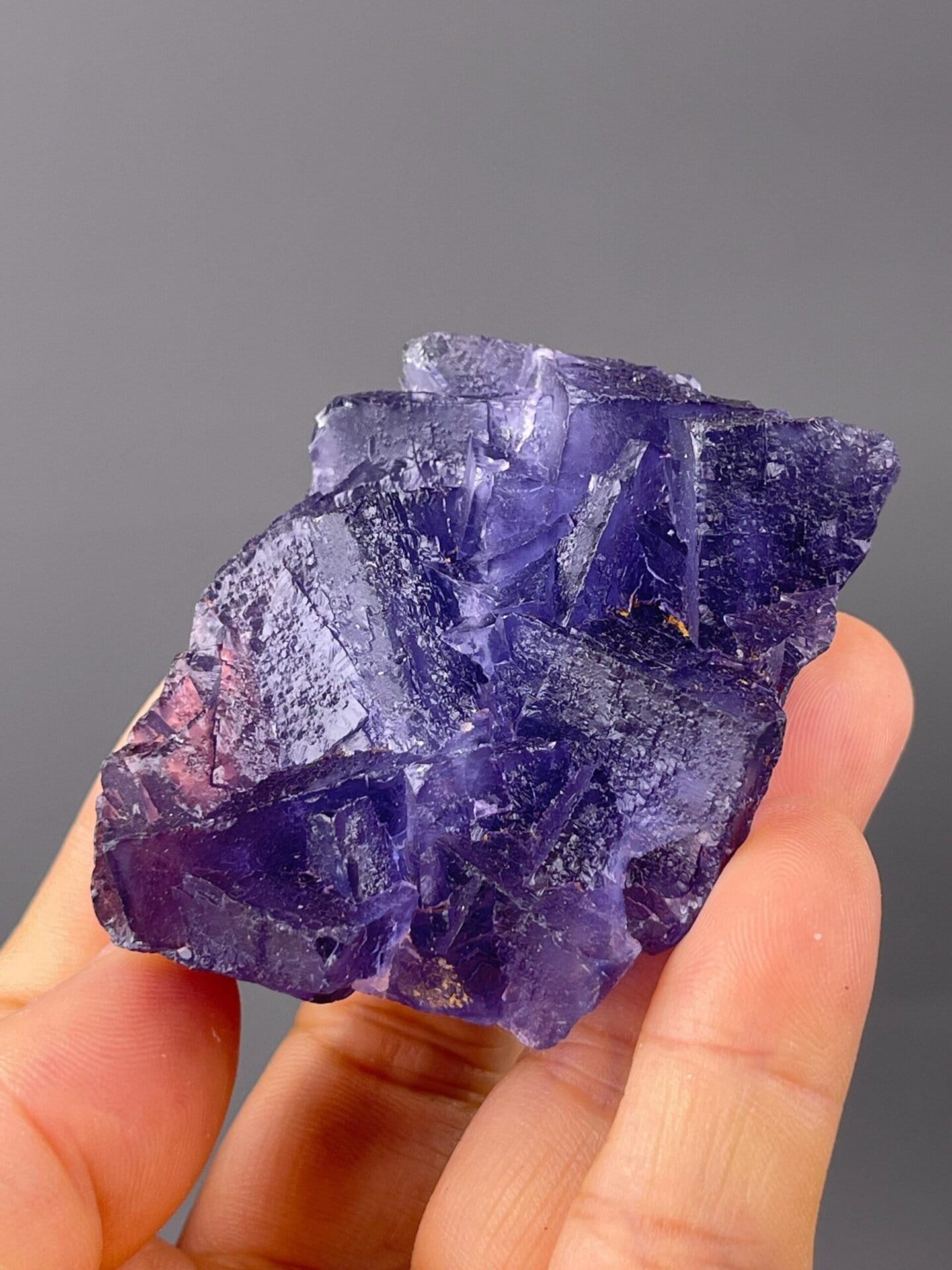 Sharp cubic crystal edges of purple fluorite