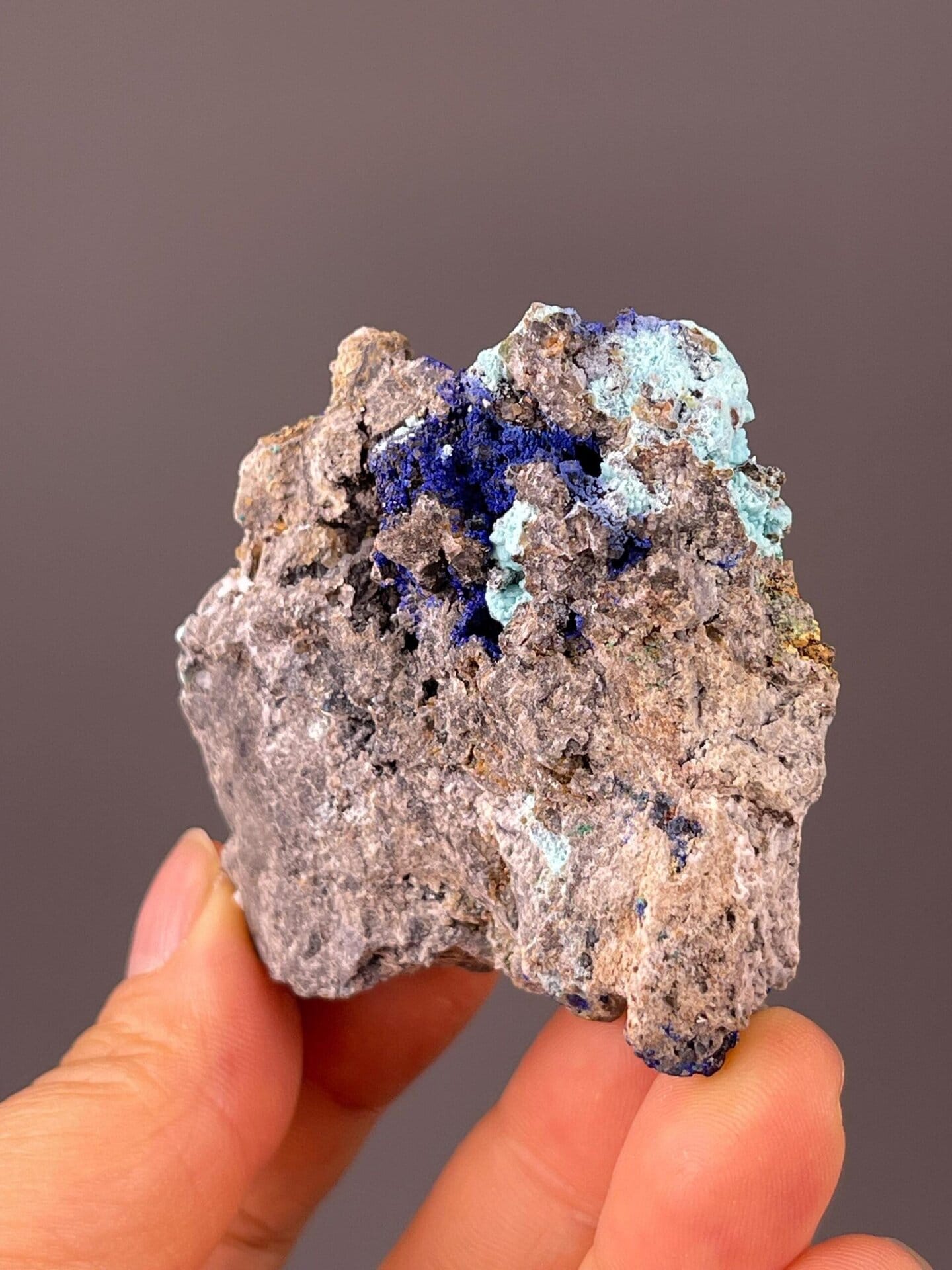Royal blue azurite nodules on green malachite matrix