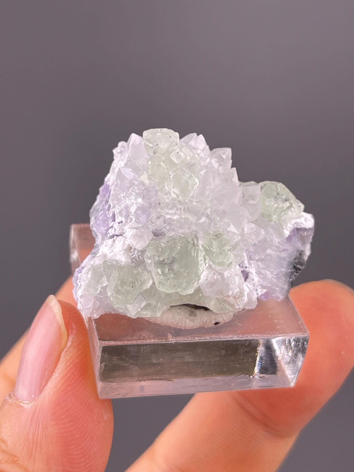 Vitreous luster detail on green fluorite and quartz