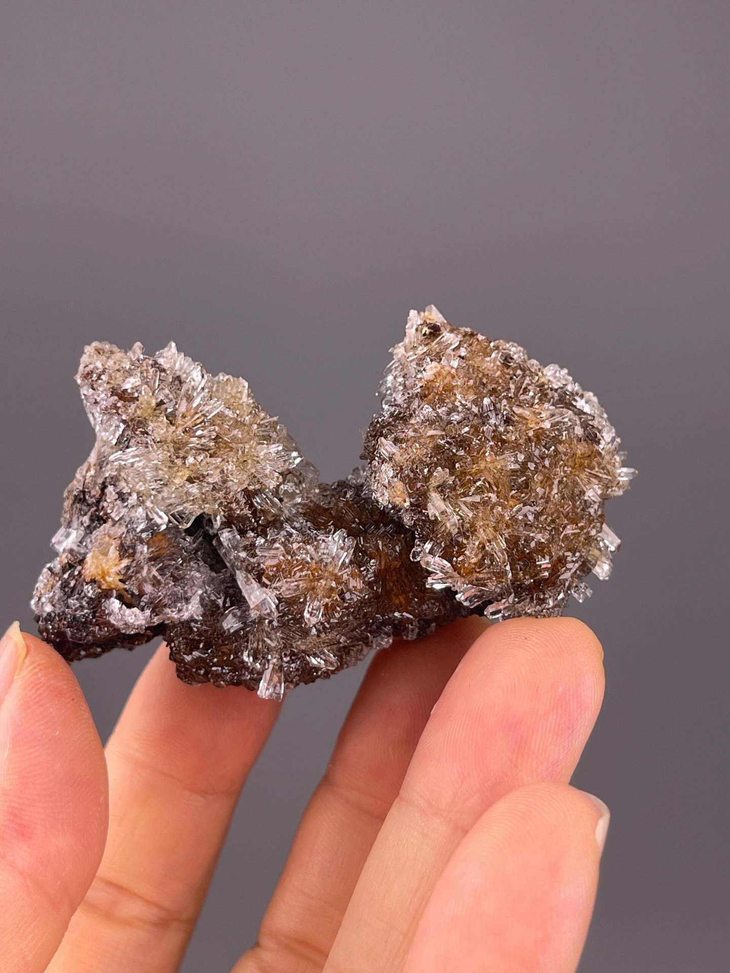 Silky luster detail on gypsum needle crystals