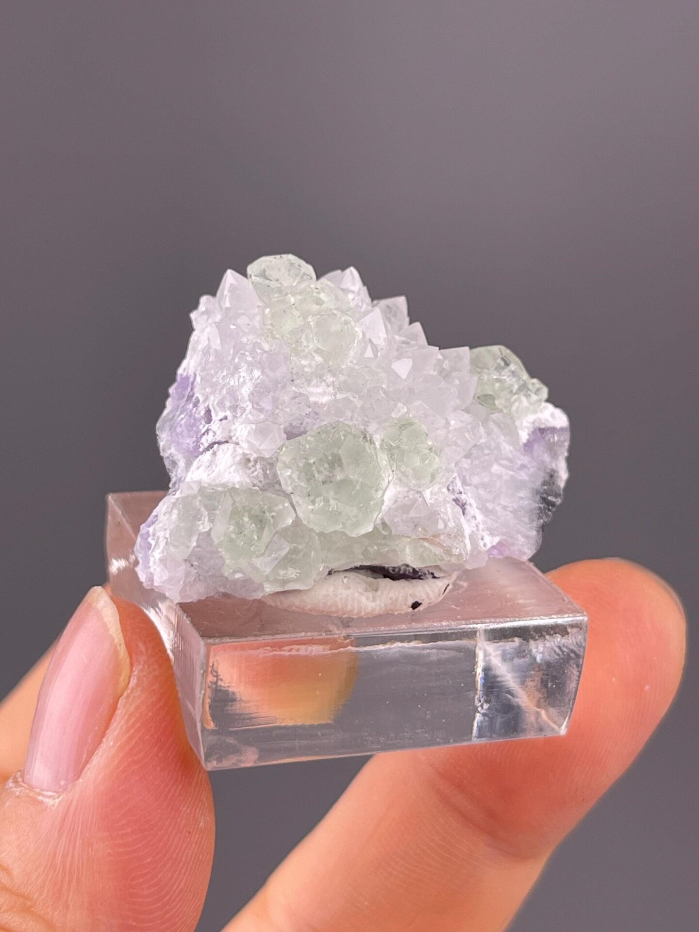 Scale reference of green fluorite quartz cluster