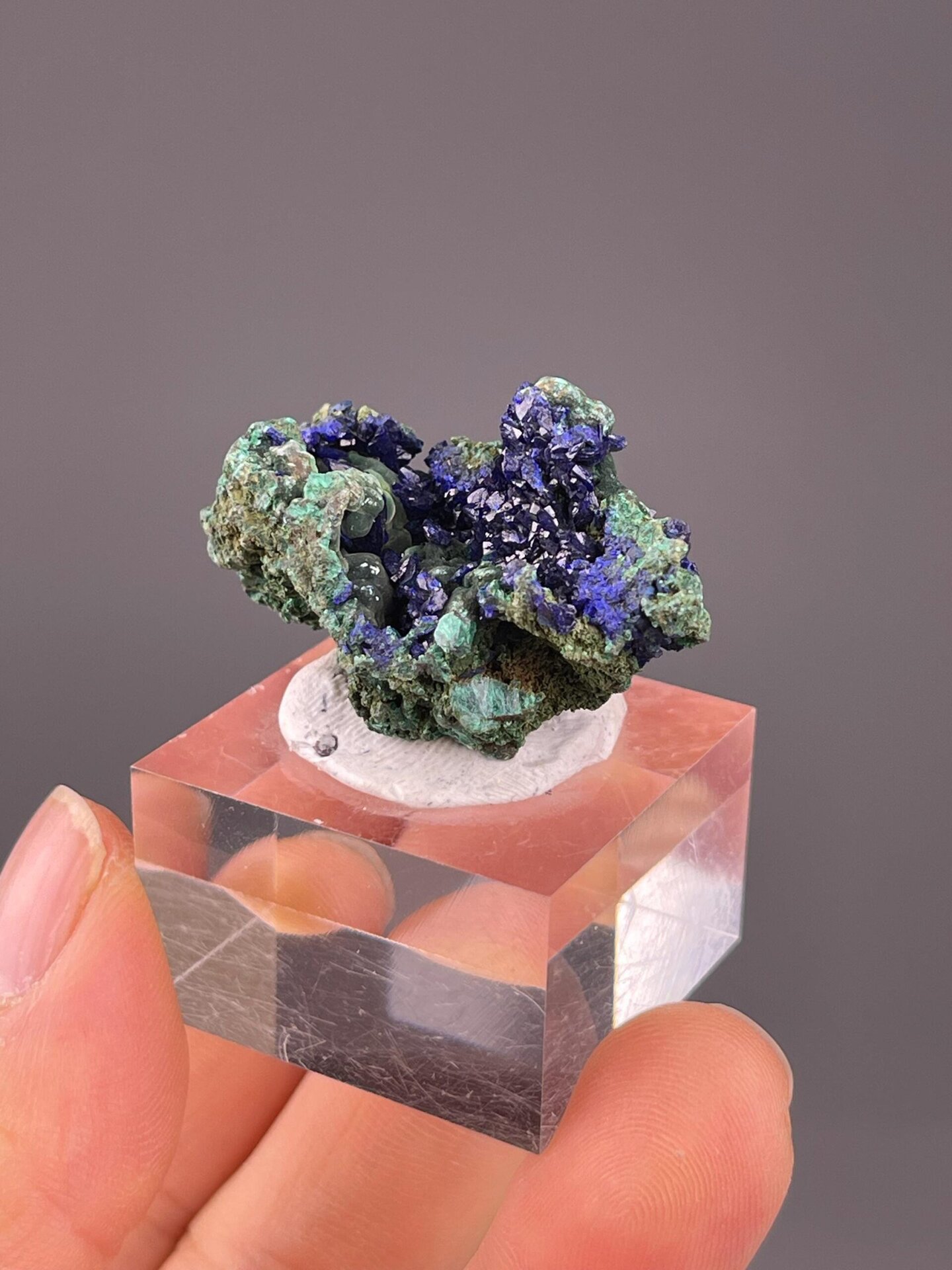 Scale reference of azurite and malachite cluster