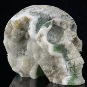 Green Fluorite Skull - Hand-Carved Artistry with Raw Matrix - Madagascar Origin - Unique Crystal Decor