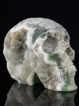 Green Fluorite Skull - Hand-Carved Artistry with Raw Matrix - Madagascar Origin - Unique Crystal Decor