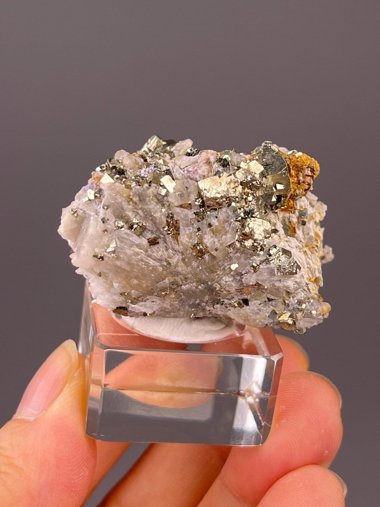 Top view of intergrown cubic pyrite crystals