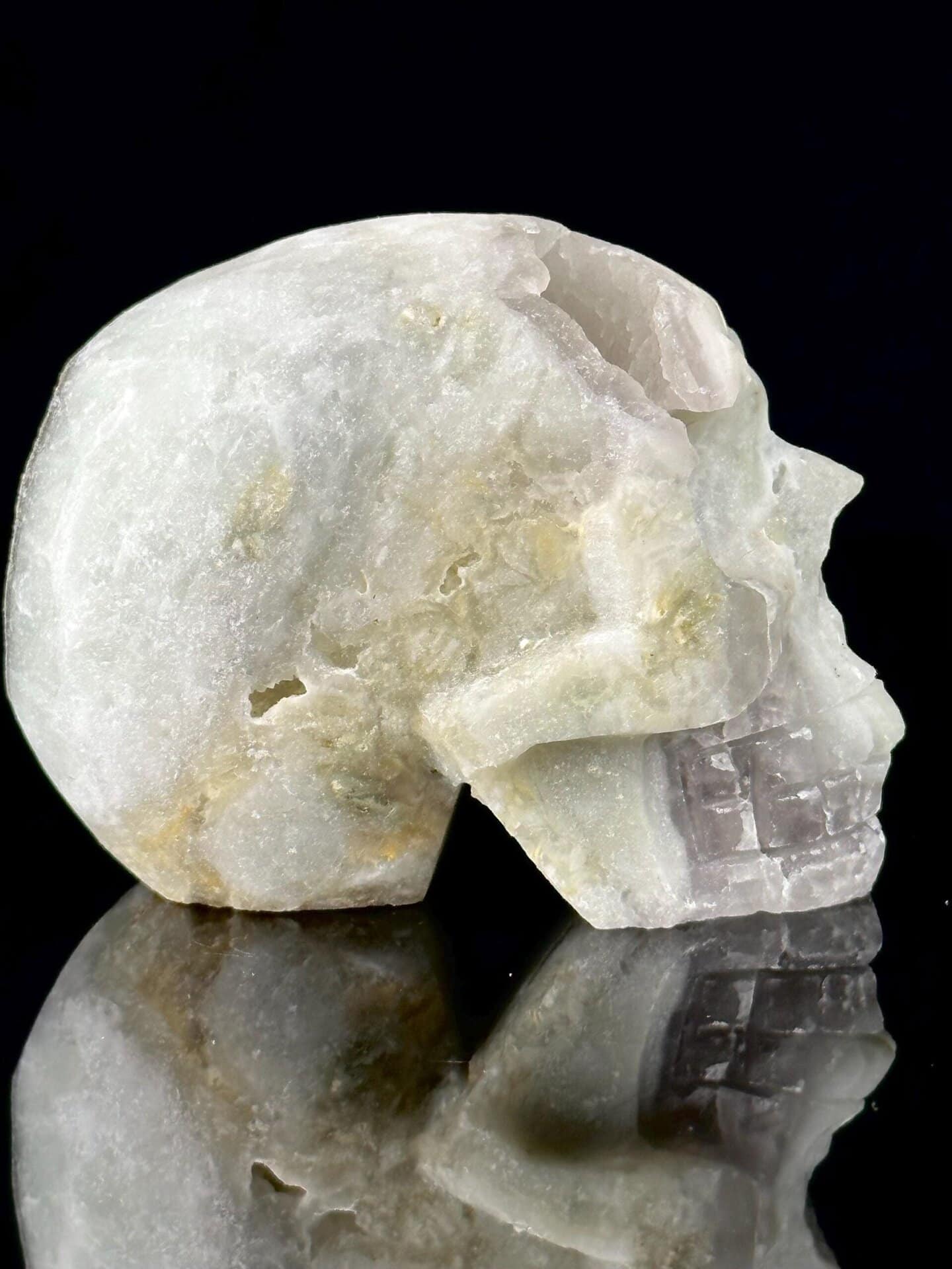 Scale reference of fluorite skull with pyrite 3.5 inches