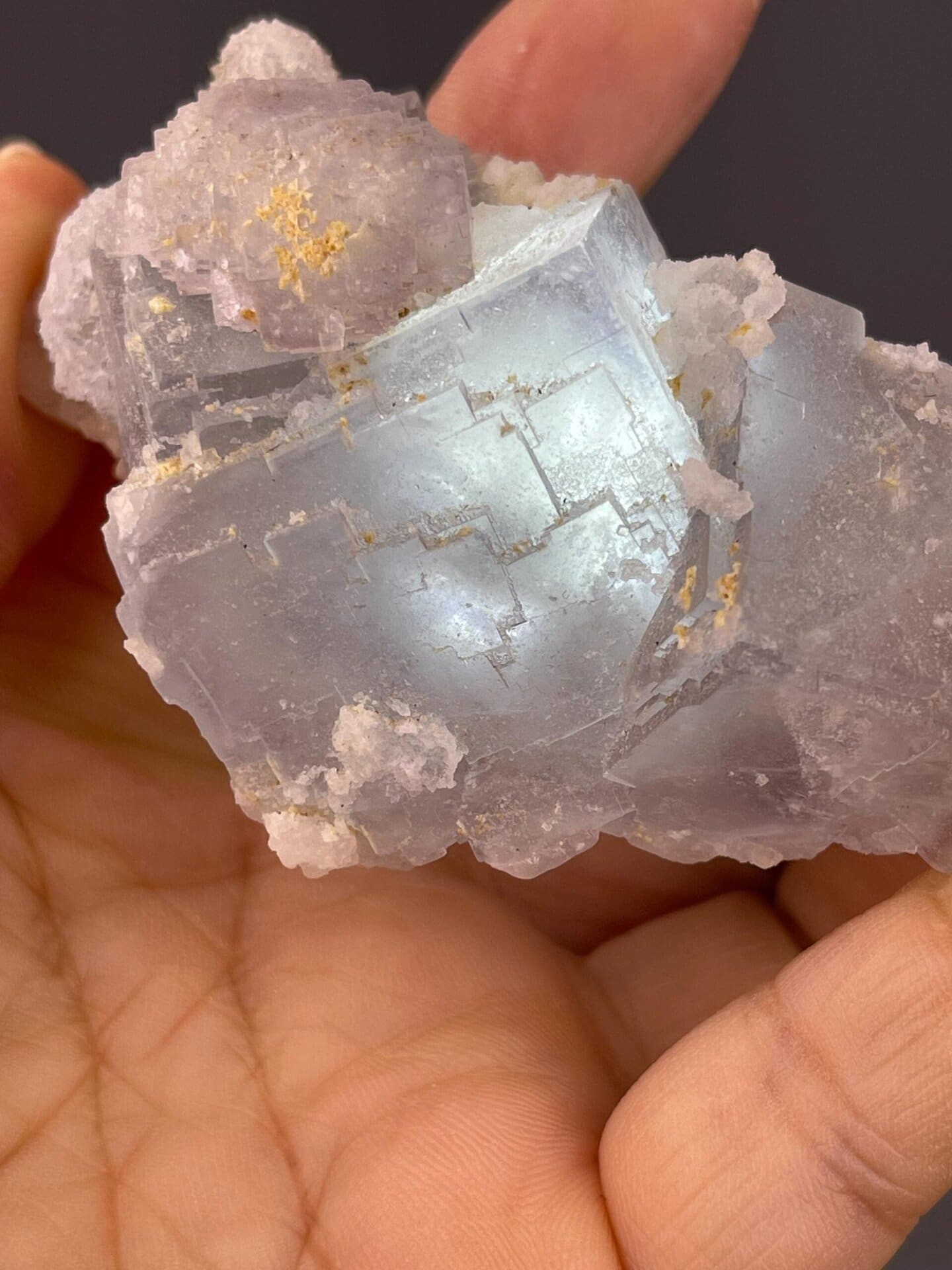 Front view of clear quartz and green fluorite cluster from Fujian