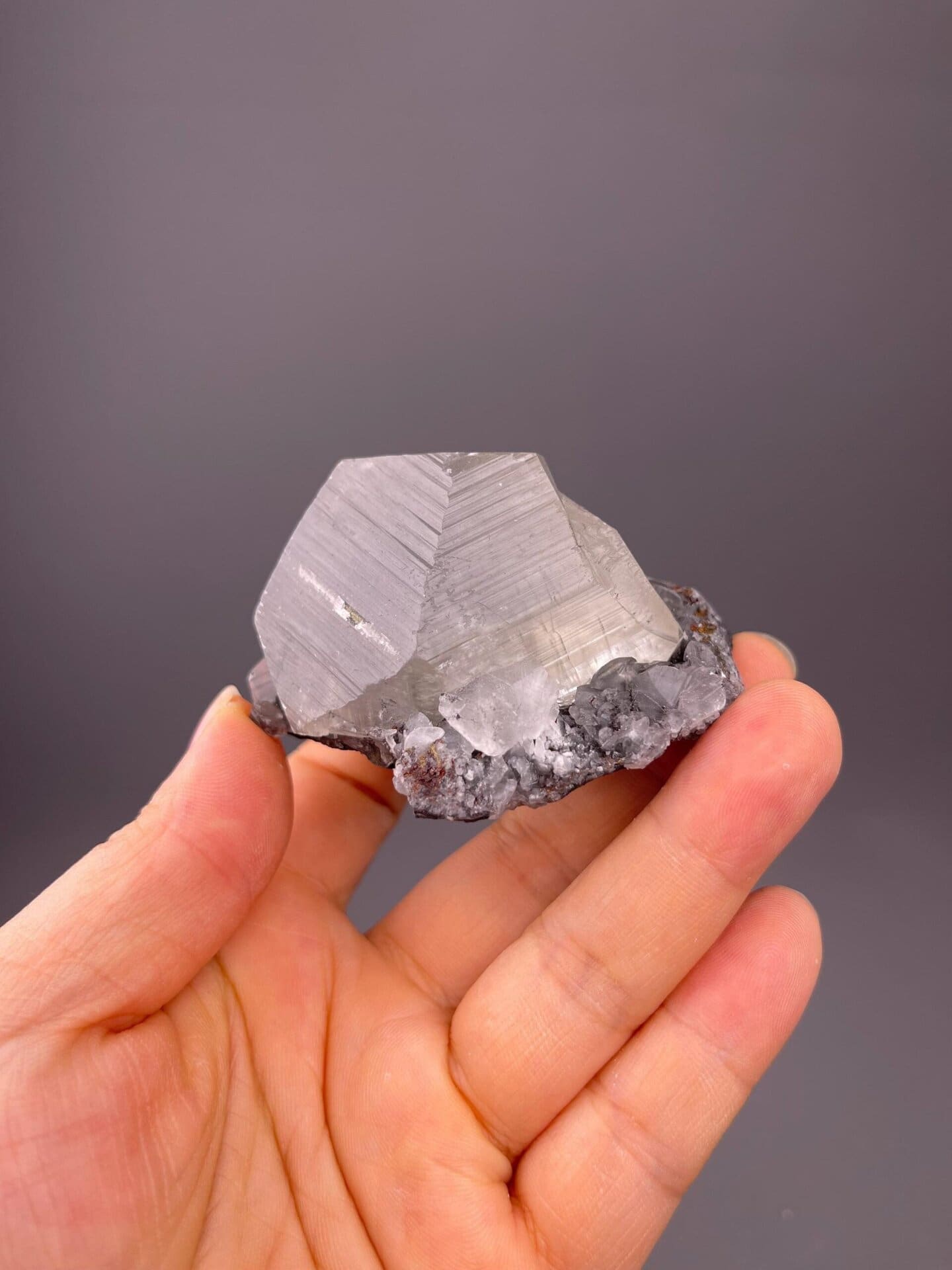 Close-up of etched calcite crystal surface texture