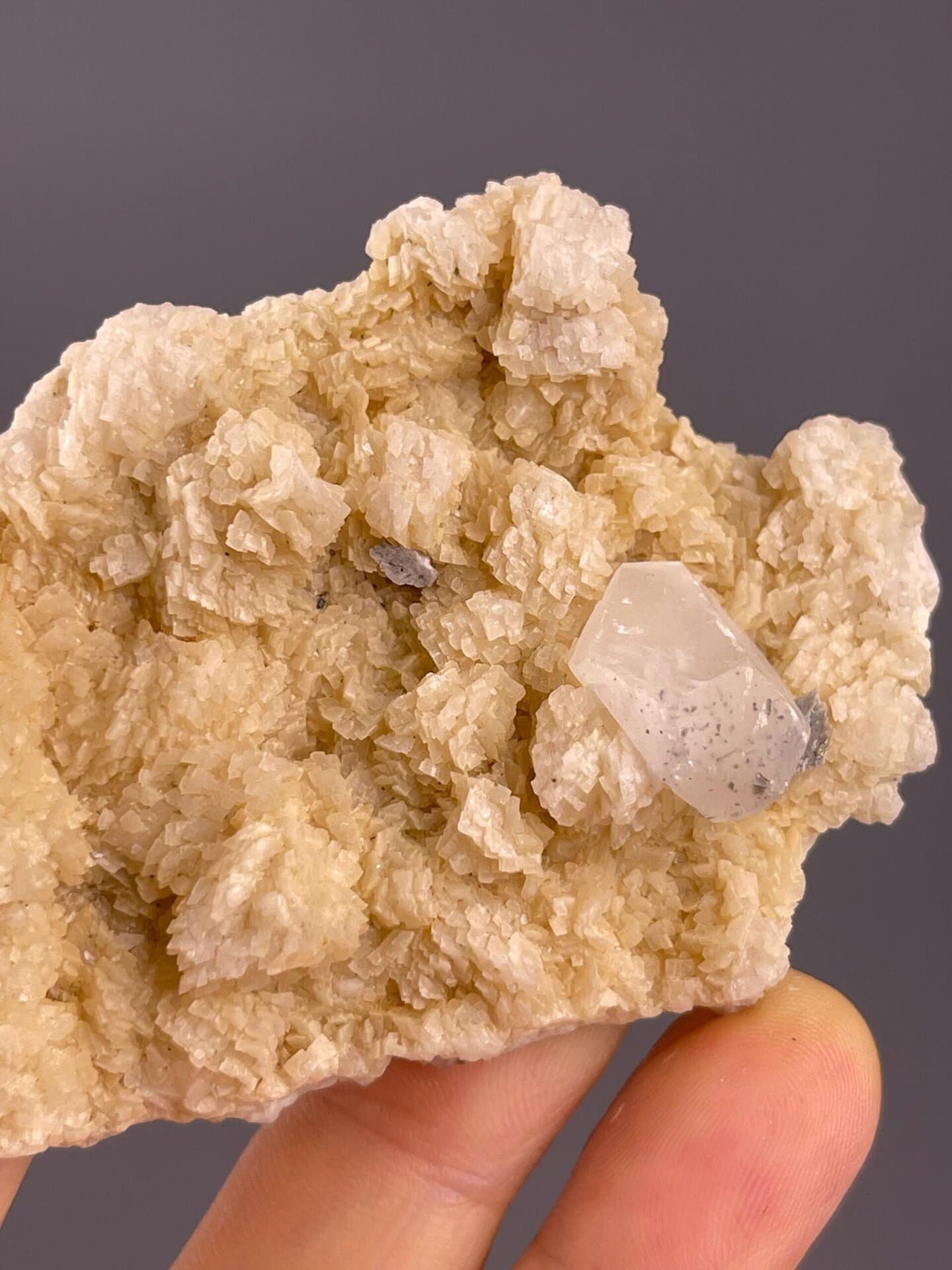 Close-up of clear fluorite crystal showing vitreous luster
