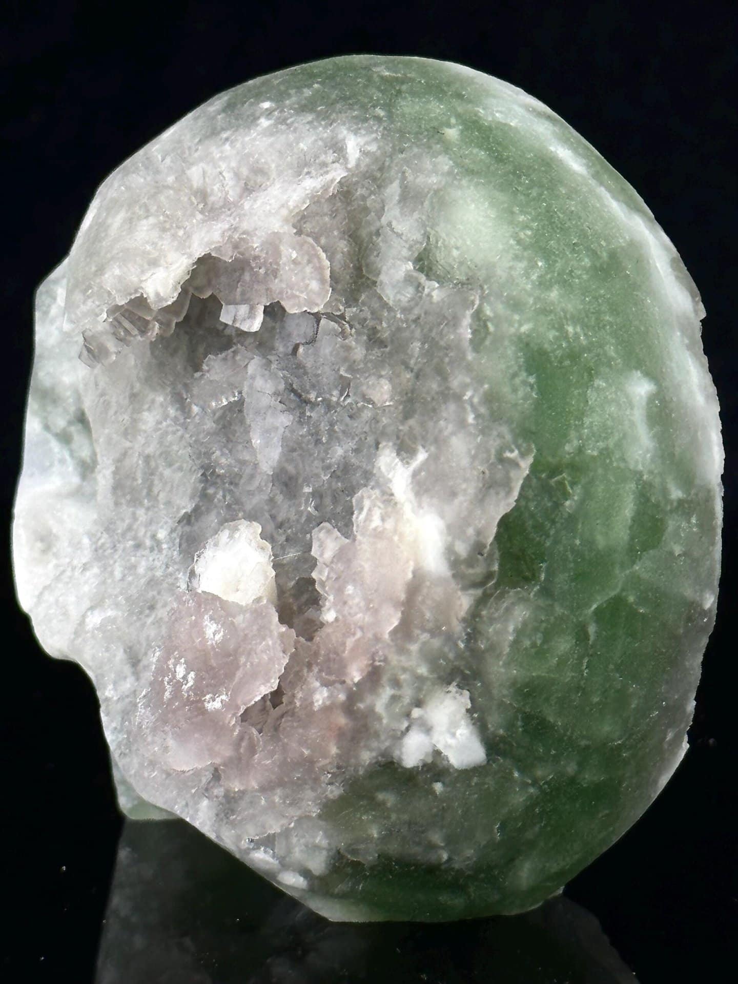 Detail of green fluorite crystal texture in skull