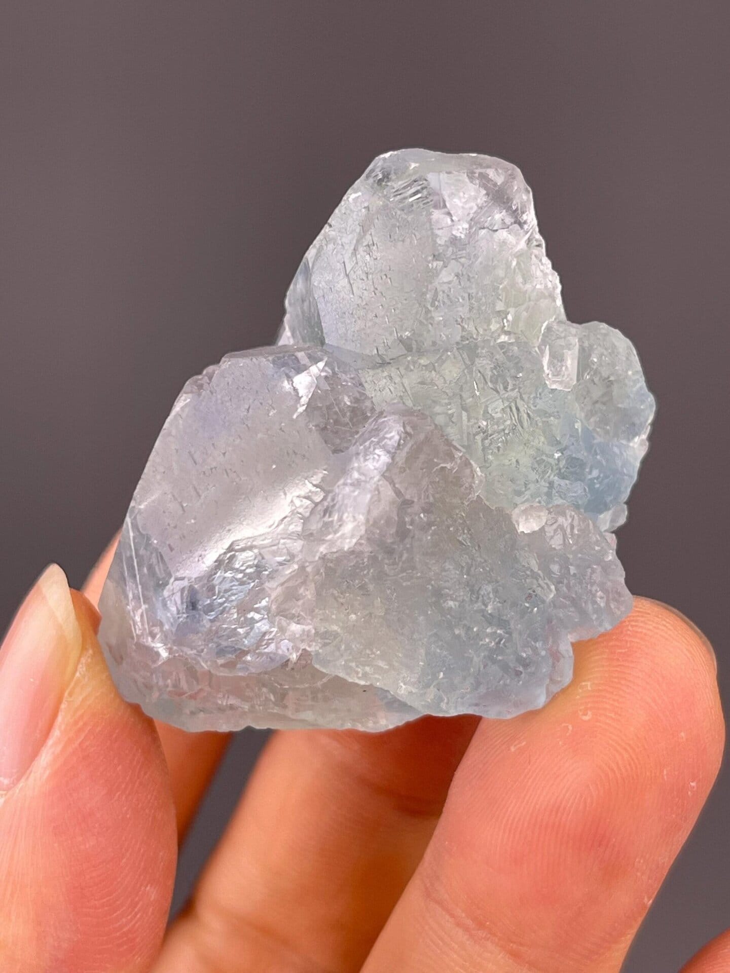 Back view of Xianghualing icy blue fluorite cluster