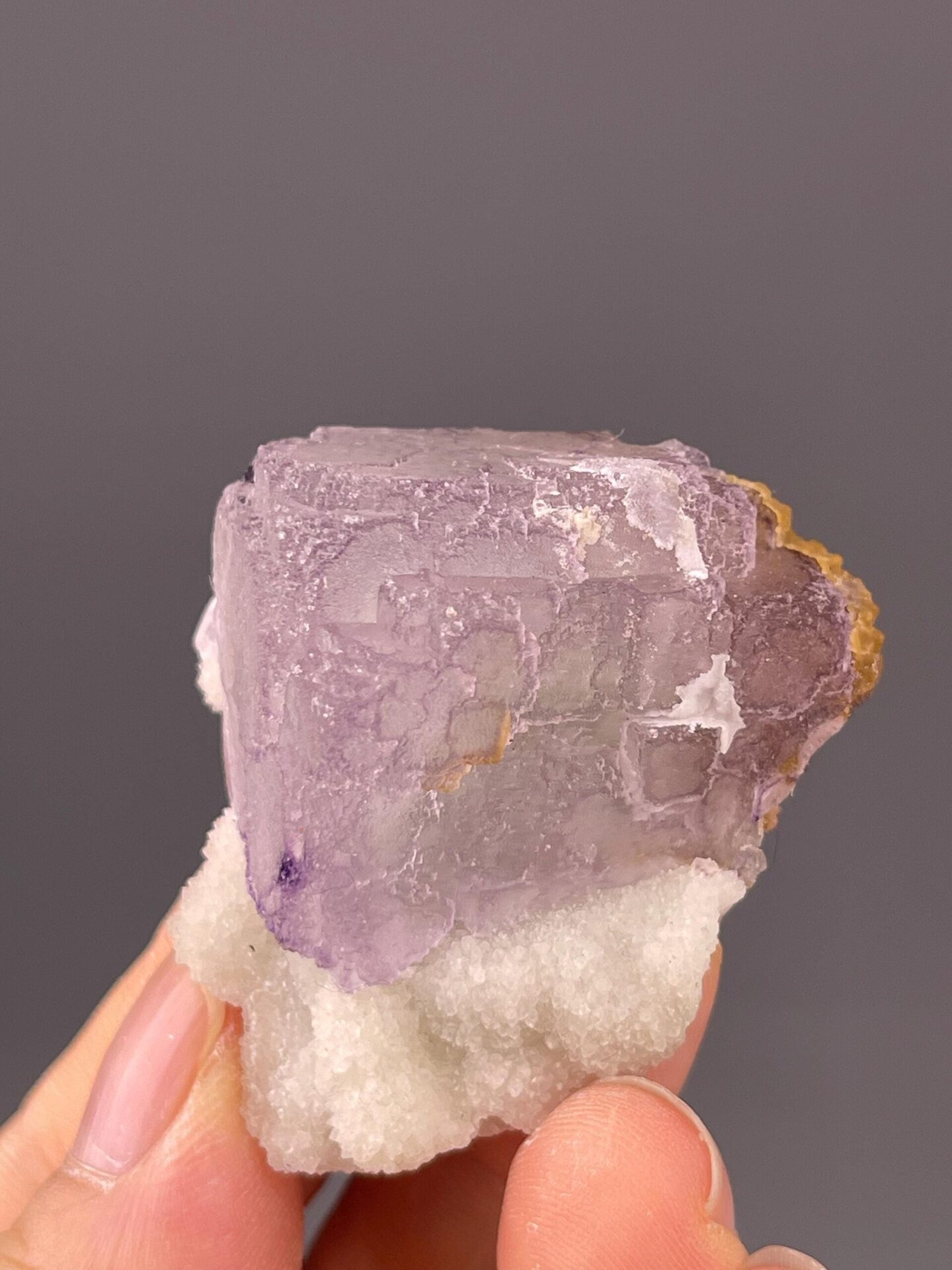 Side view of fluorite cube, 1.8×0.9×1.4 in, Guizhou Province