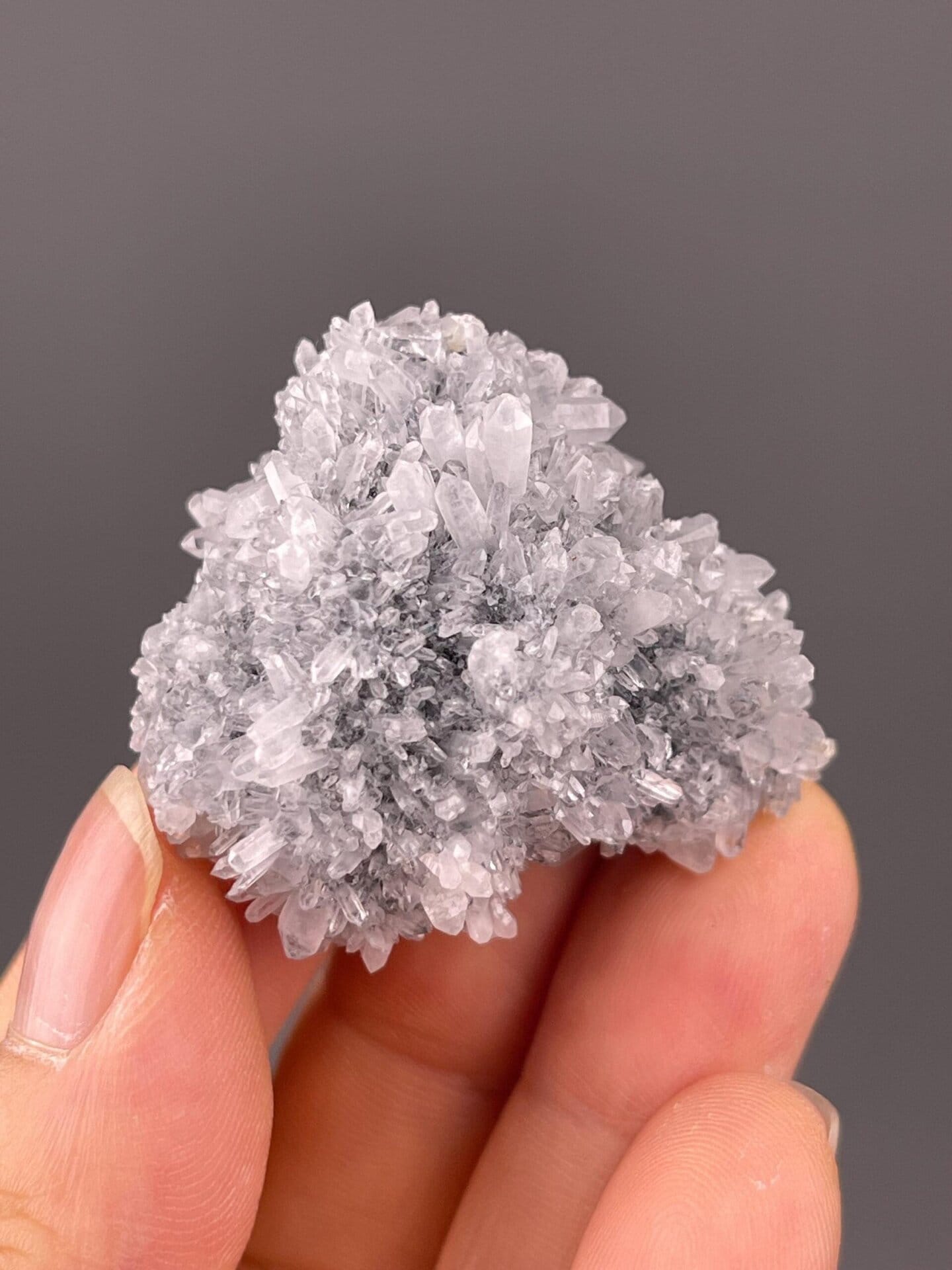 Close-up of quartz crystals concealing fluorite core