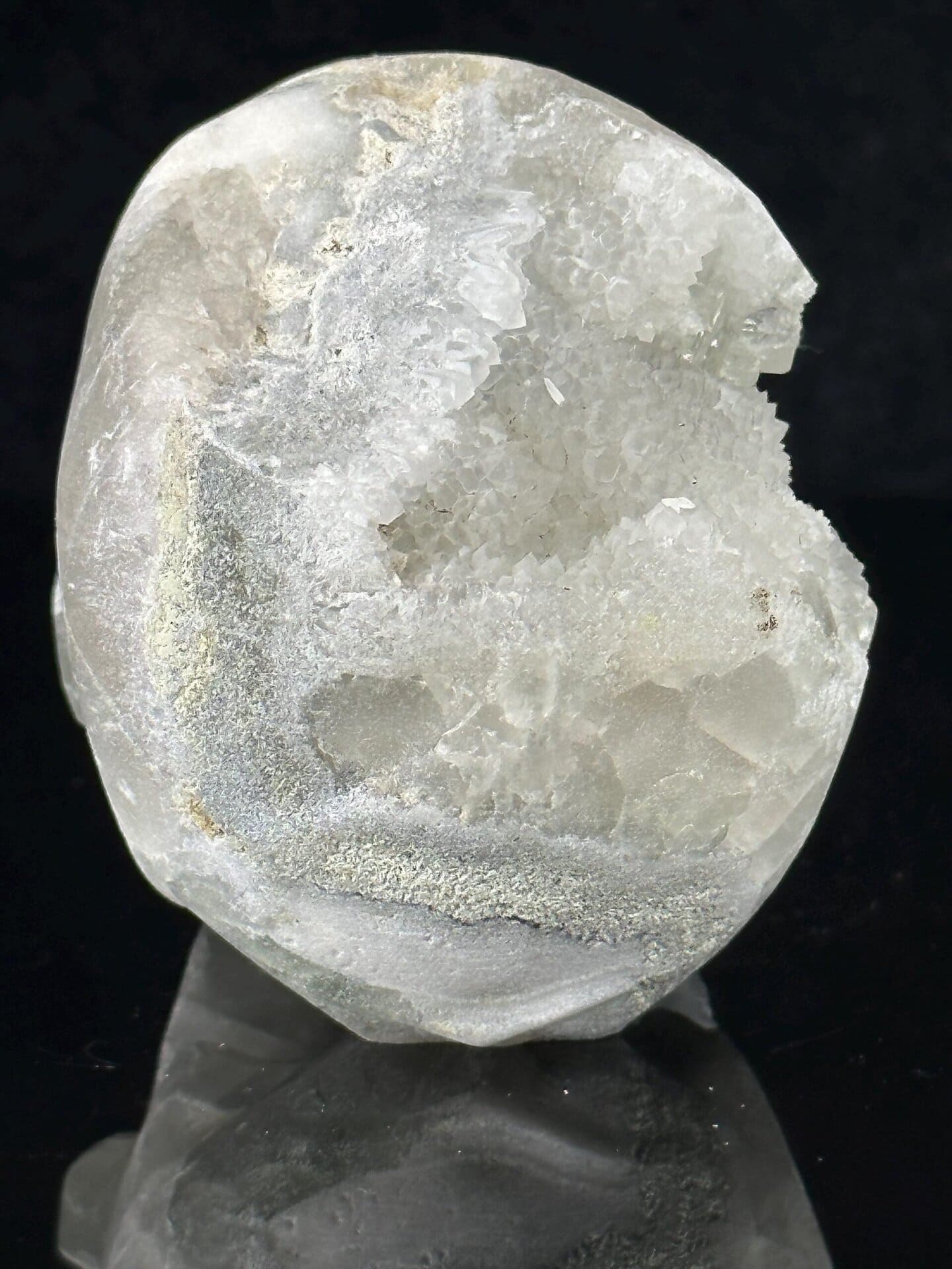 Close-up of natural quartz geode interior of fluorite skull