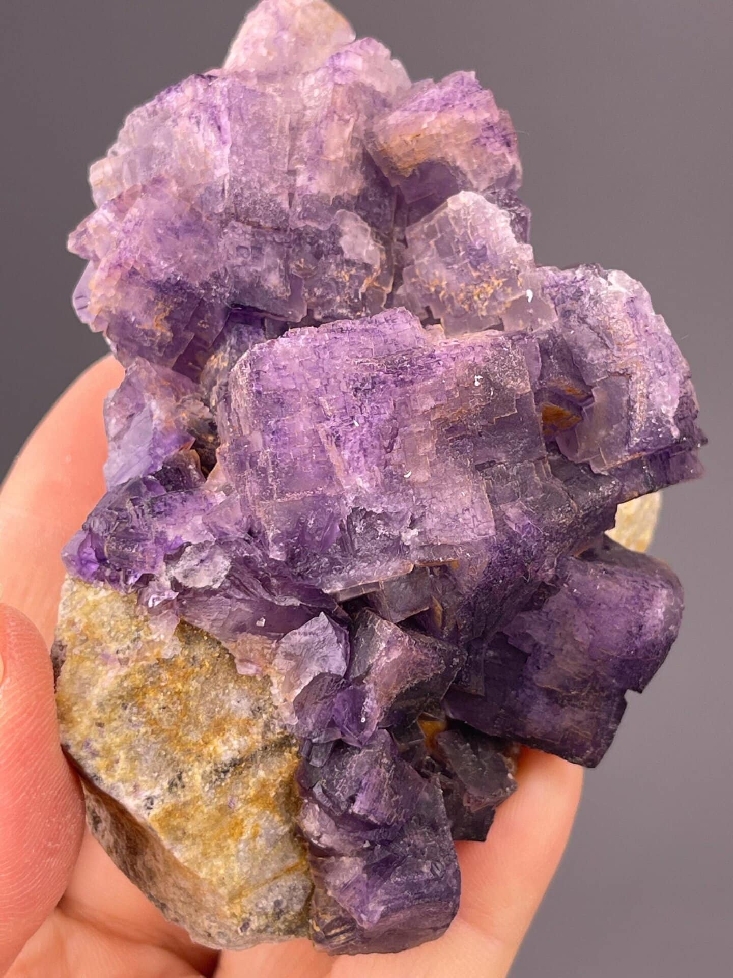 Naturally etched purple fluorite cluster, Guizhou, China