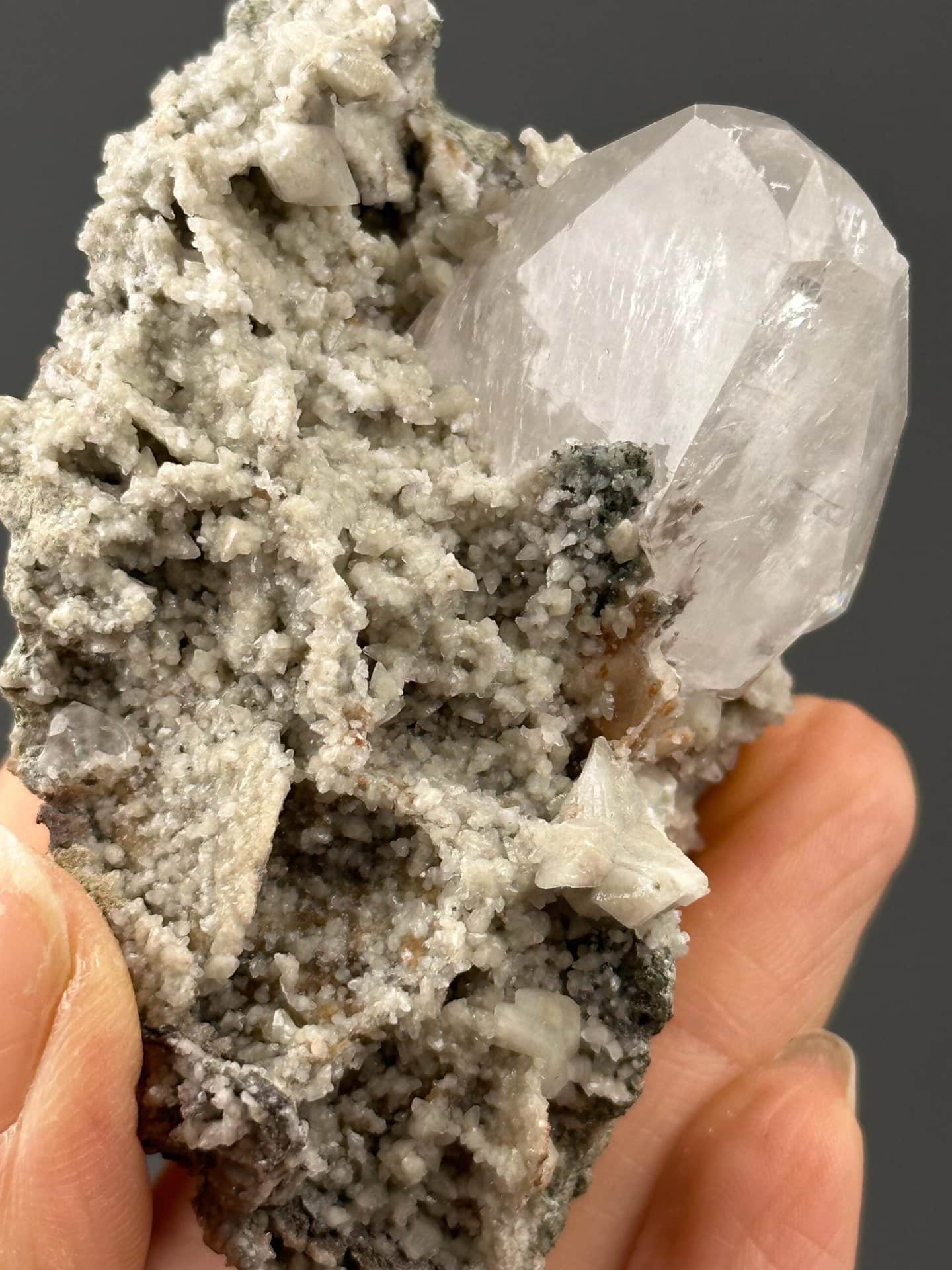 Close-up of calcite crystals showing vitreous luster