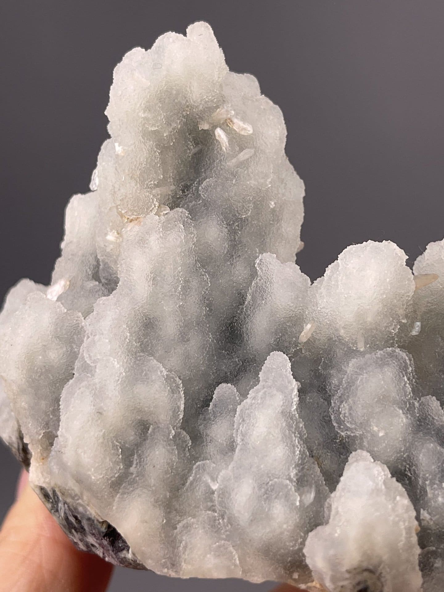 Side angle of Himachal Pradesh botryoidal quartz showing layered structure