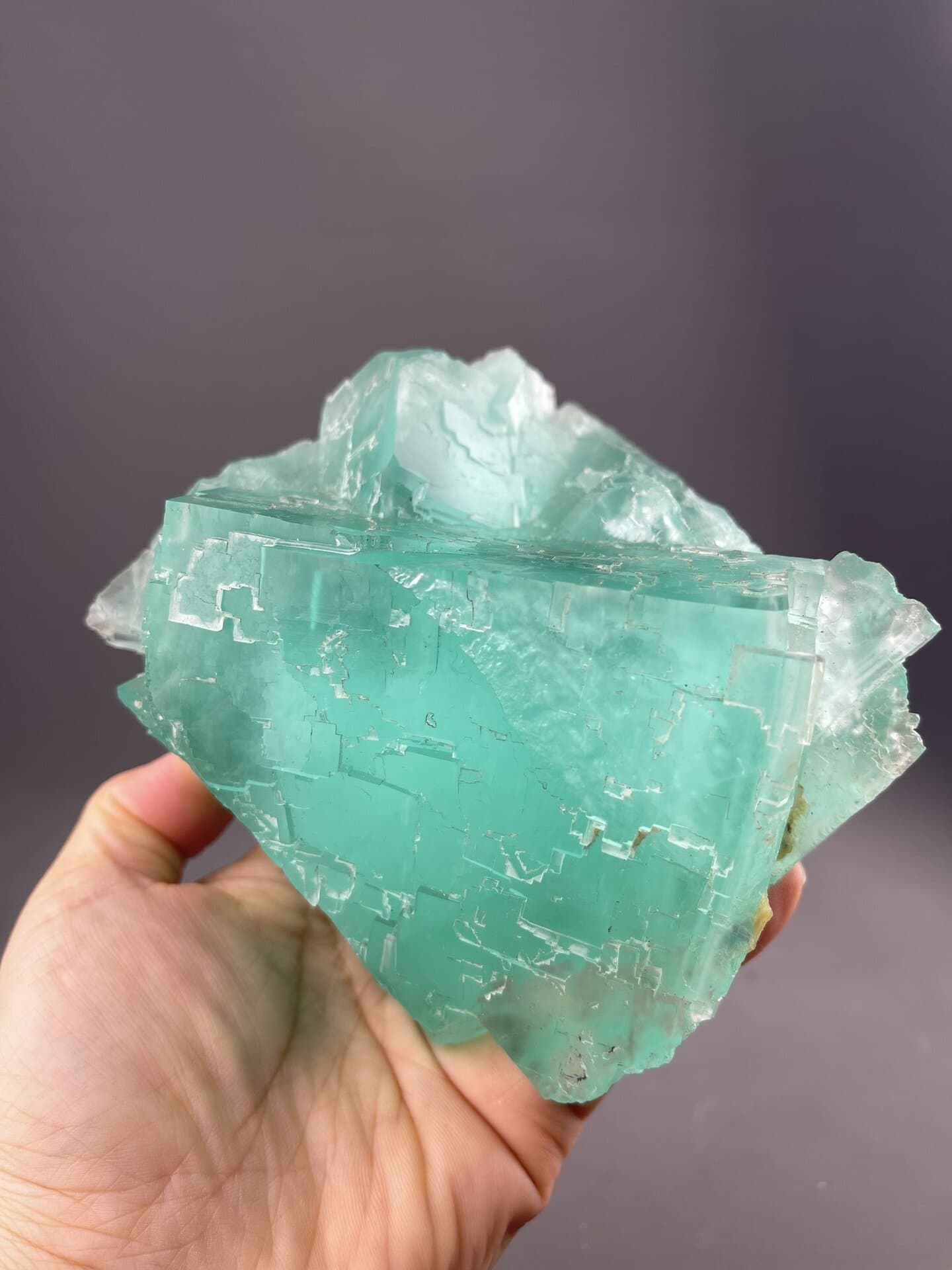 Fluorite cubic crystal faces, pale green colour, Yaogangxian Mine