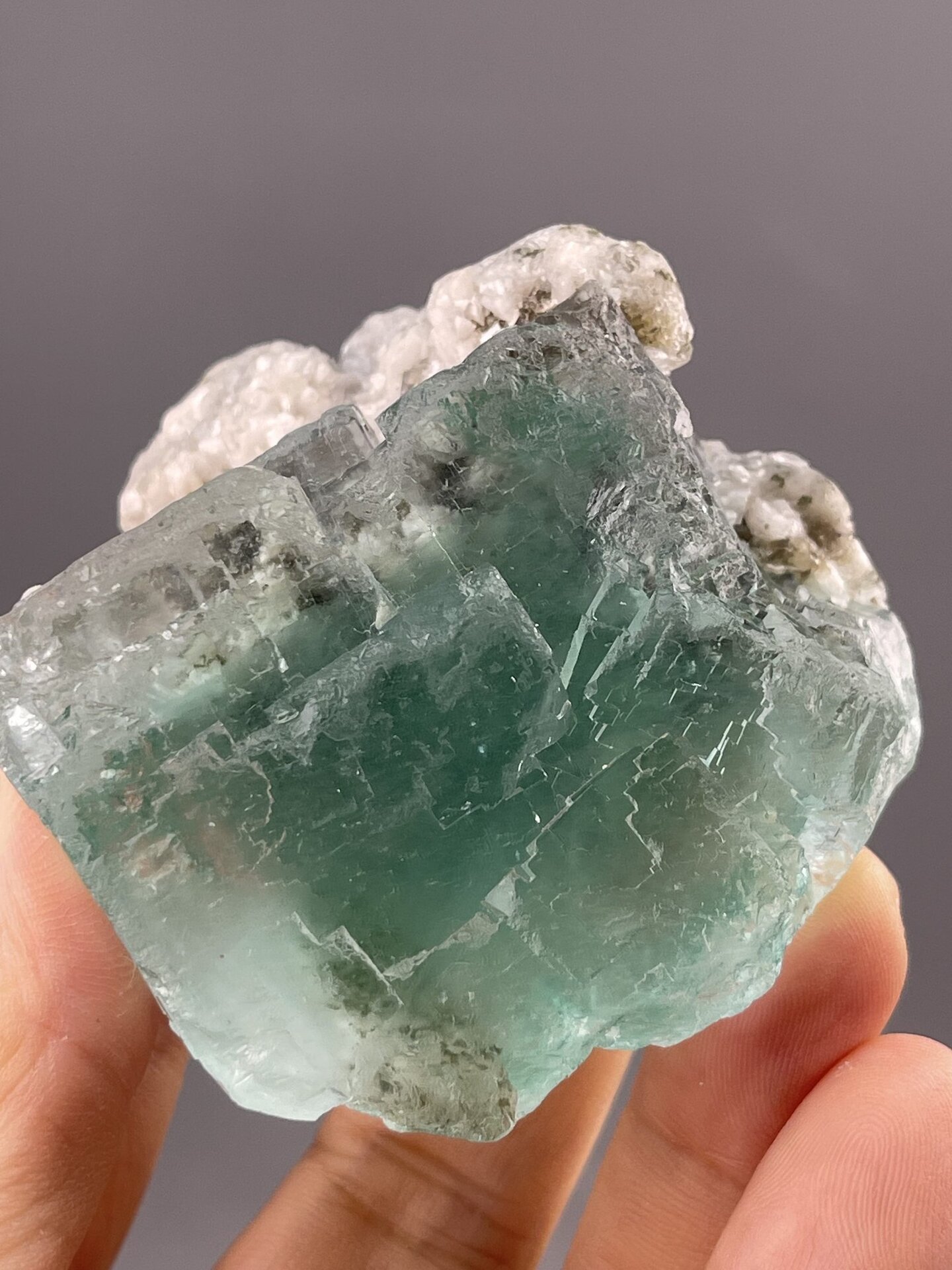 Glassy purple fluorite crystal faces showing cubic habit, Yaogangxian Mine