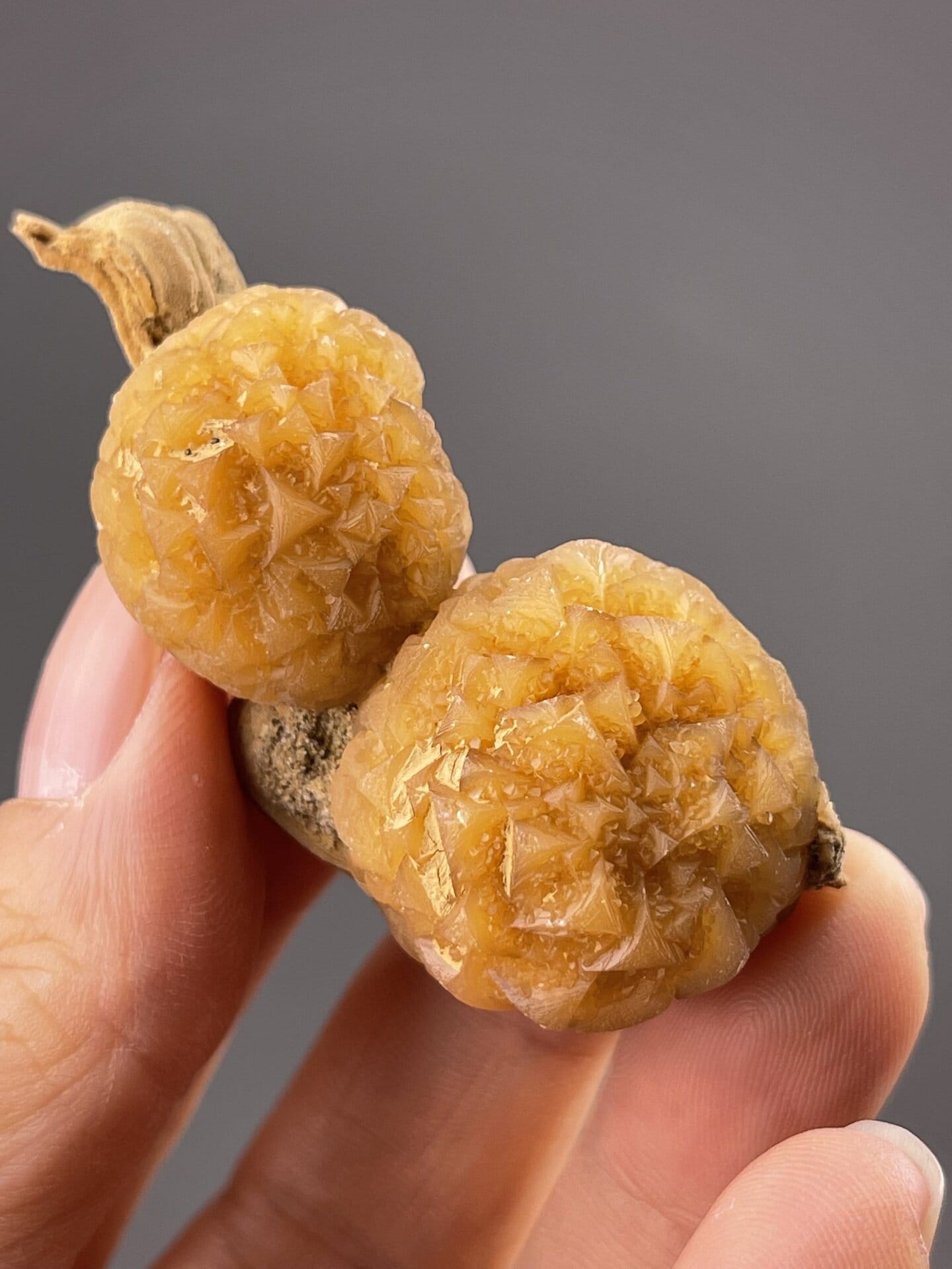 Orange botryoidal calcite mineral from Hechi Guangxi China, SKU 1067