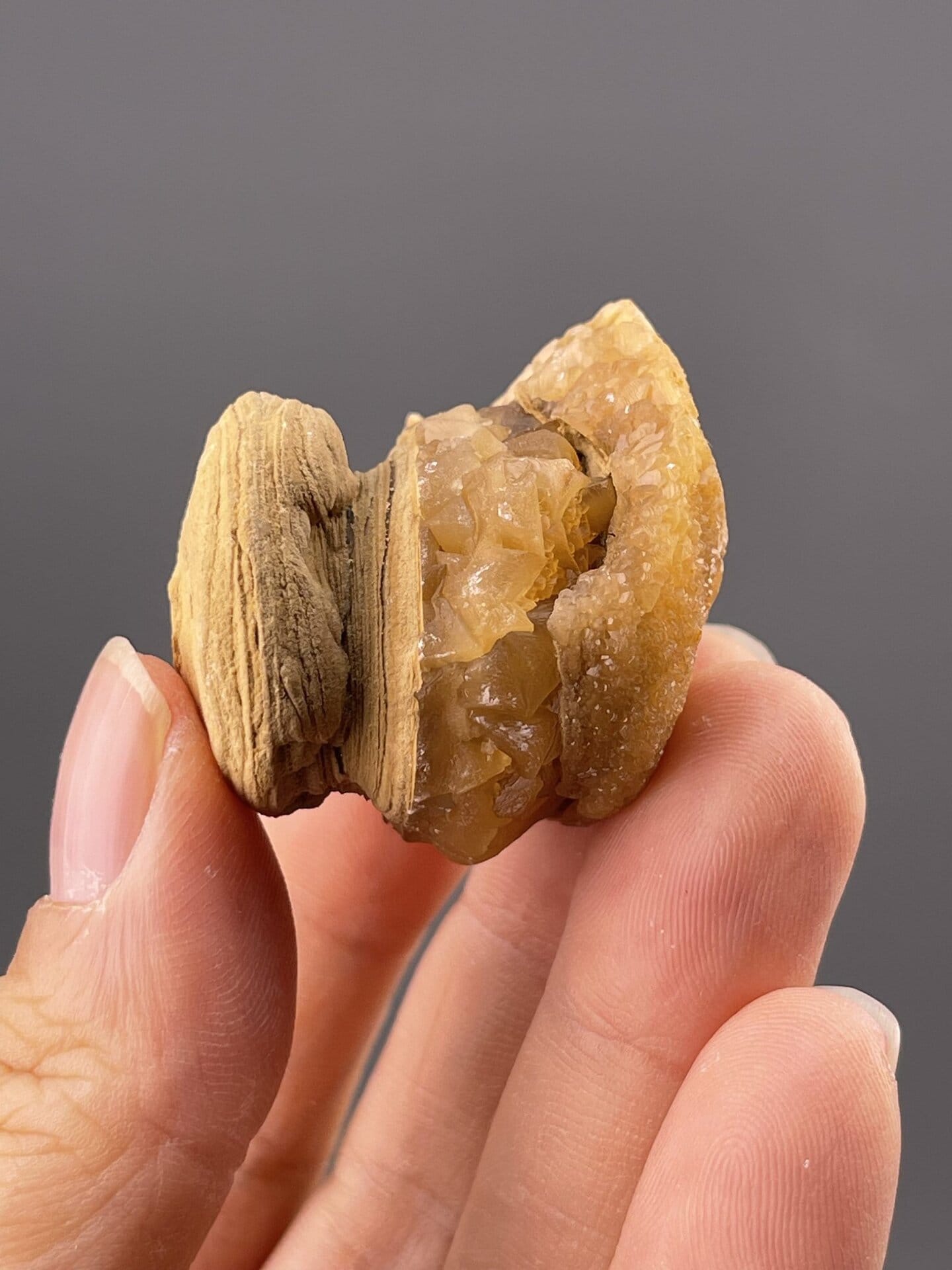 Orange mammillary calcite mineral from Hechi Guangxi China, SKU 1069