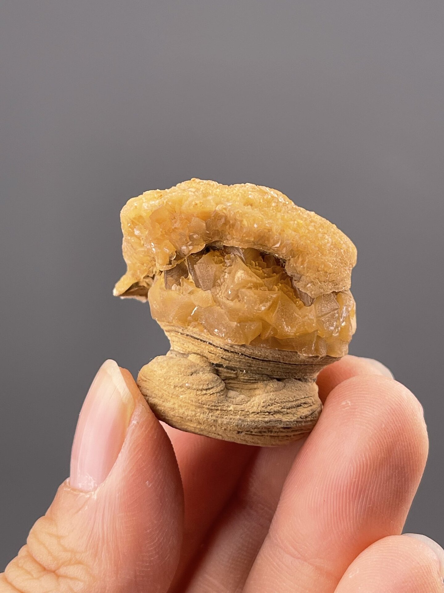 Orange mammillary calcite mineral from Hechi Guangxi China, SKU 1069