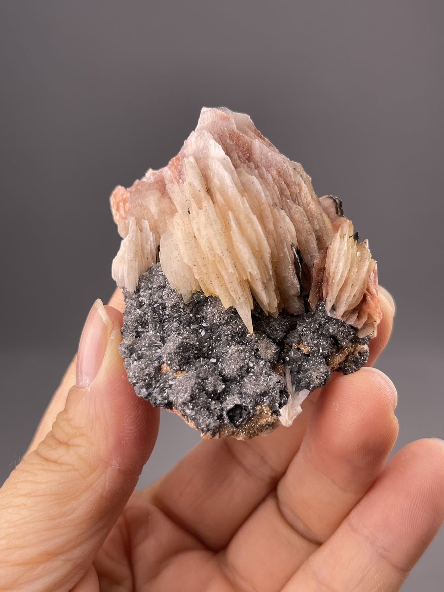 Pale pink barite cluster showing tabular crystal habit, Morocco, 3.2 g