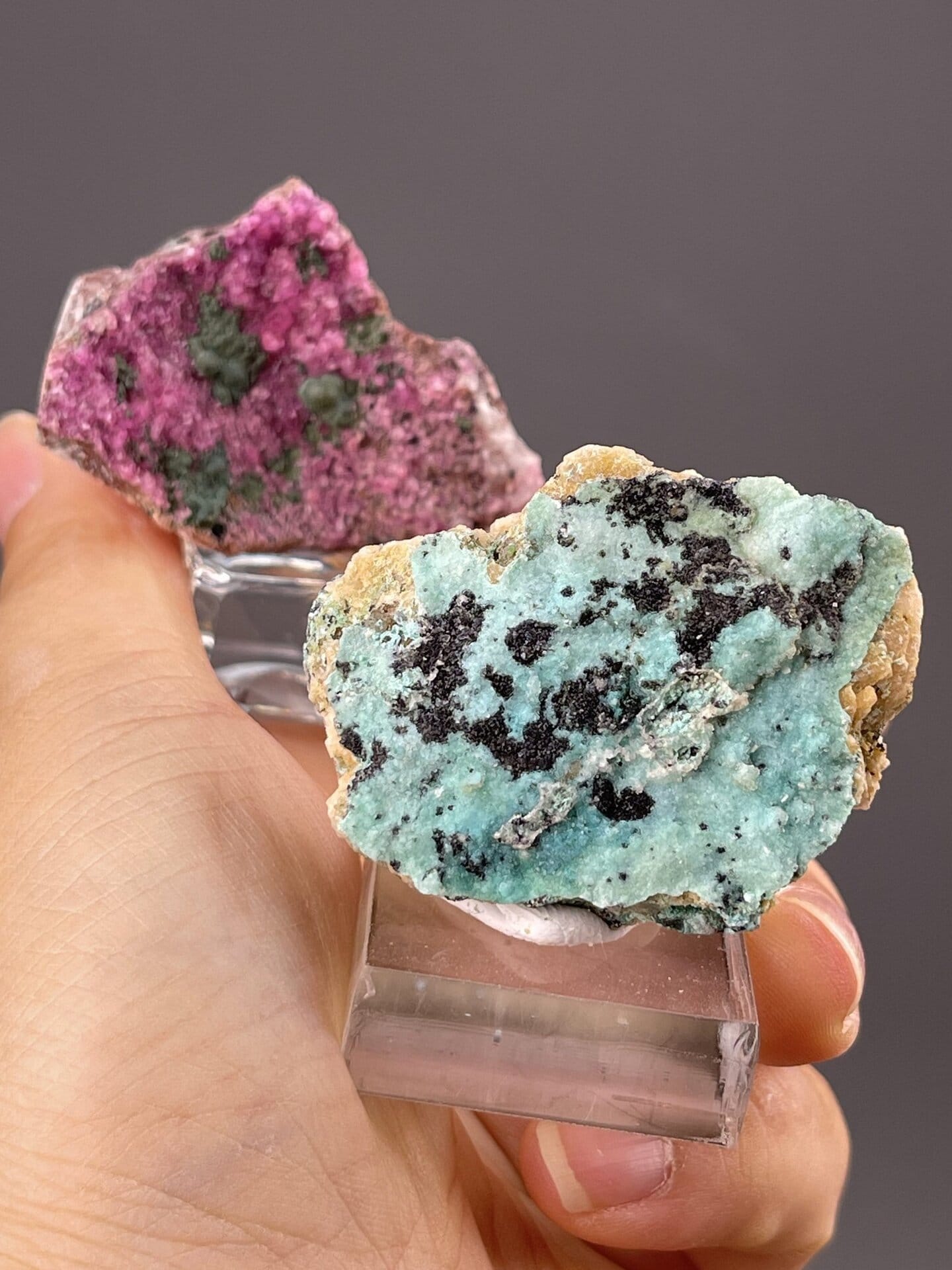 Detail of manganocalcite surface showing pink tone and crystal habit