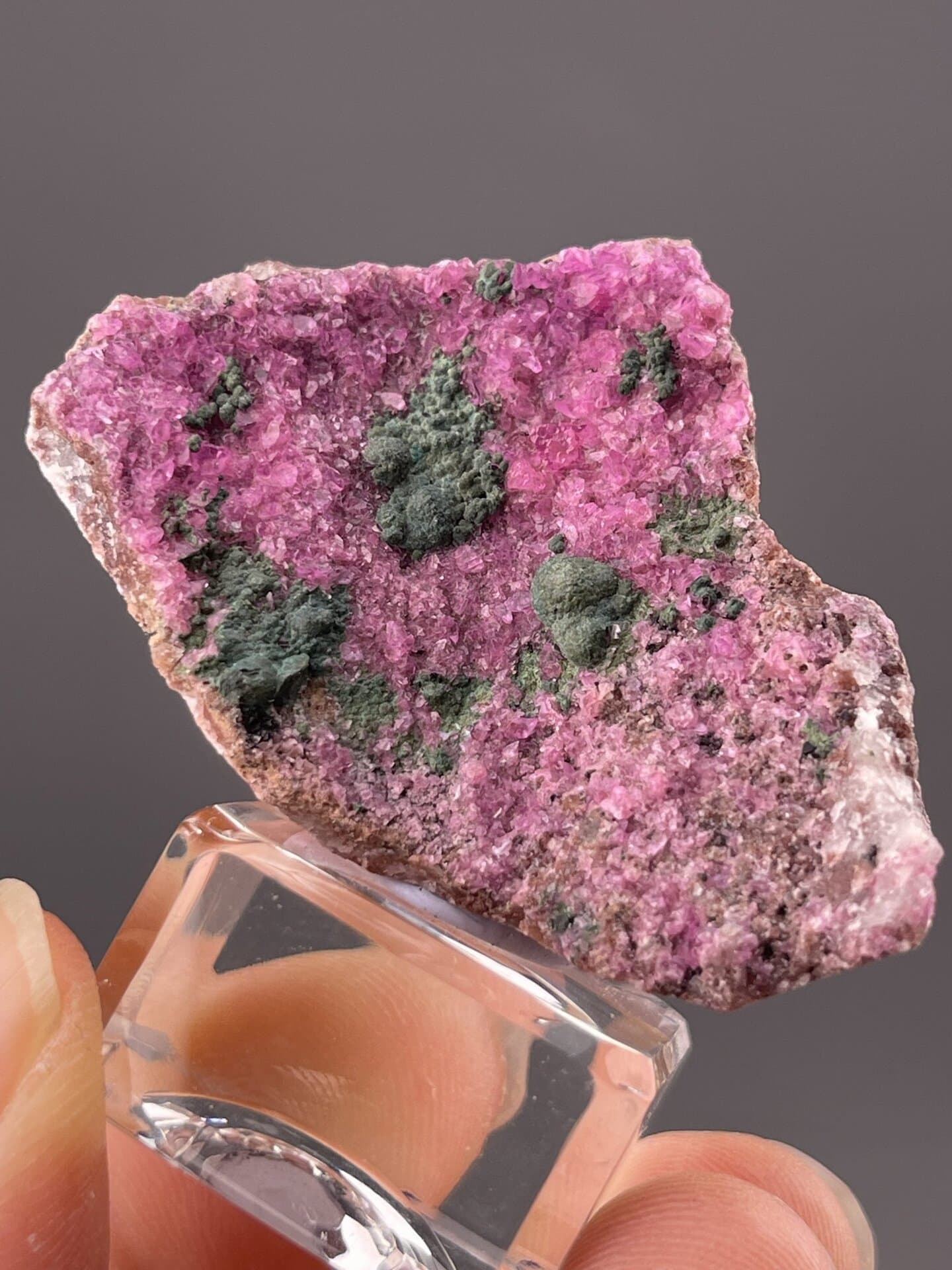 Pink manganocalcite and hemimorphite dual specimen from Guizhou, SKU 1076