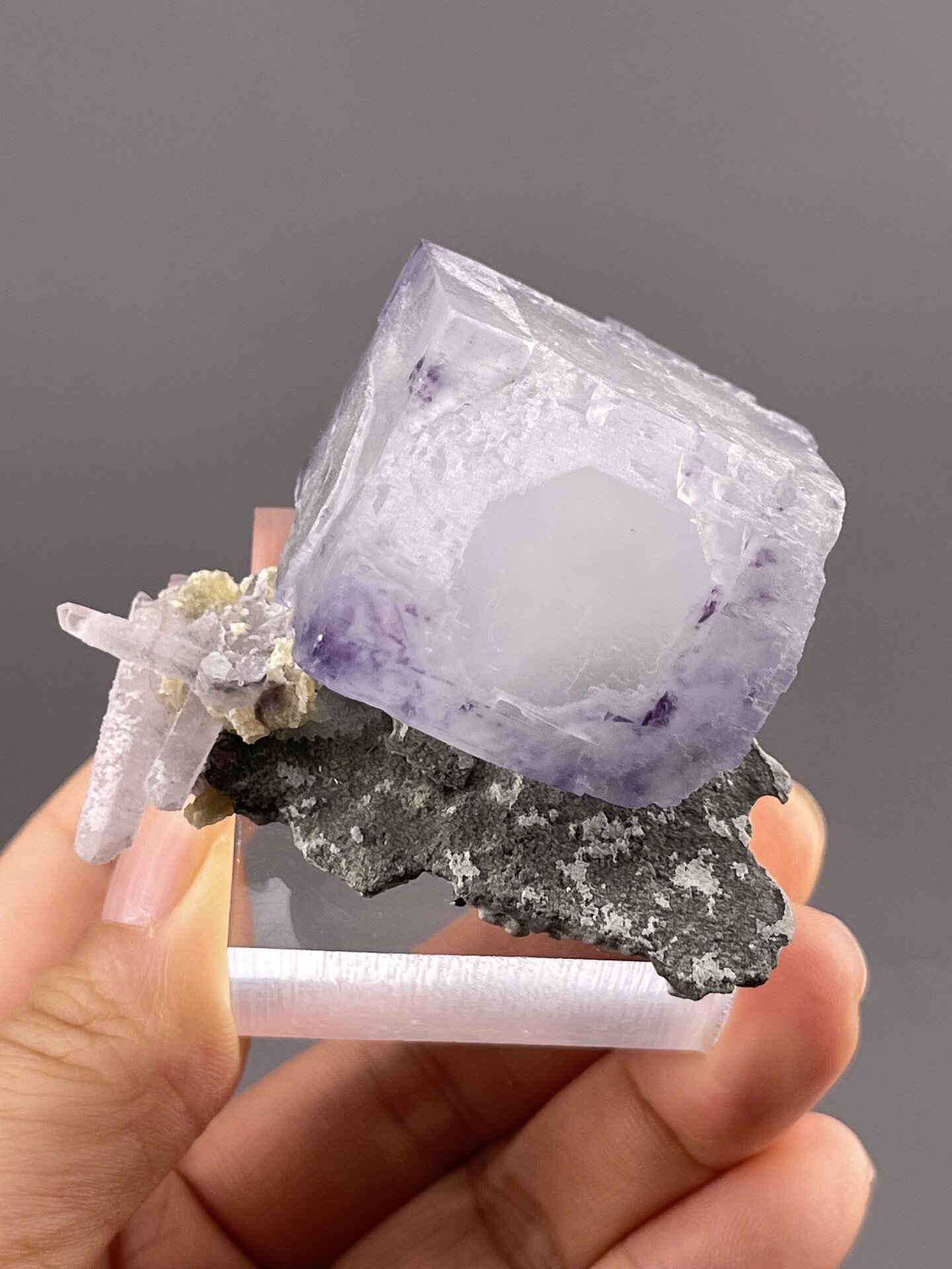 Phantom Fluorite Crystal from Yaogangxian Mine, China – angled view showing matrix