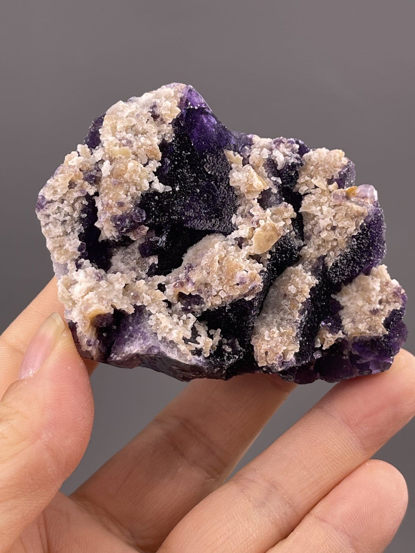 Side view of Guizhou fluorite cluster showing crystal arrangement