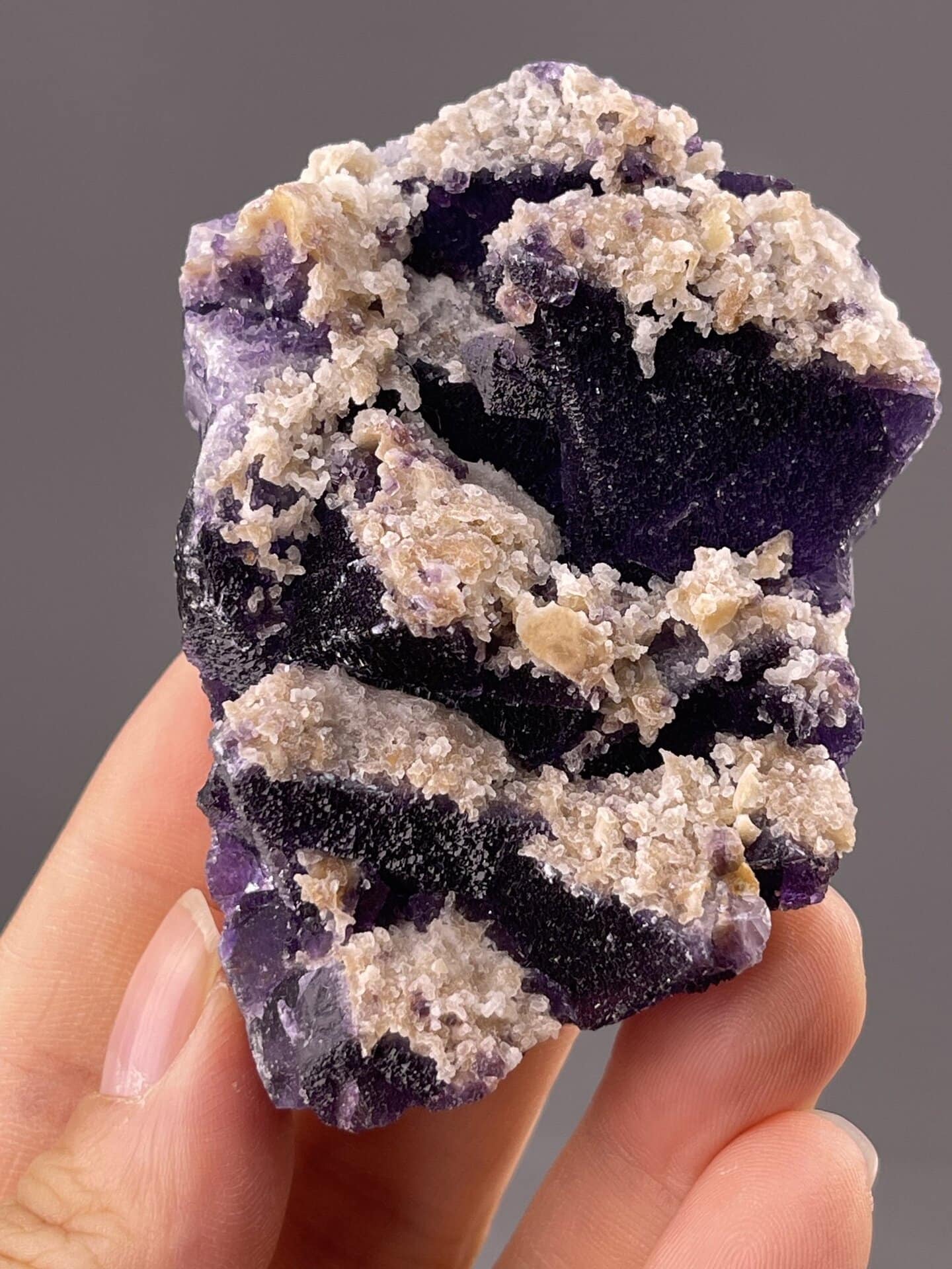 Top view of fluorite specimen showing unique textured surface pattern