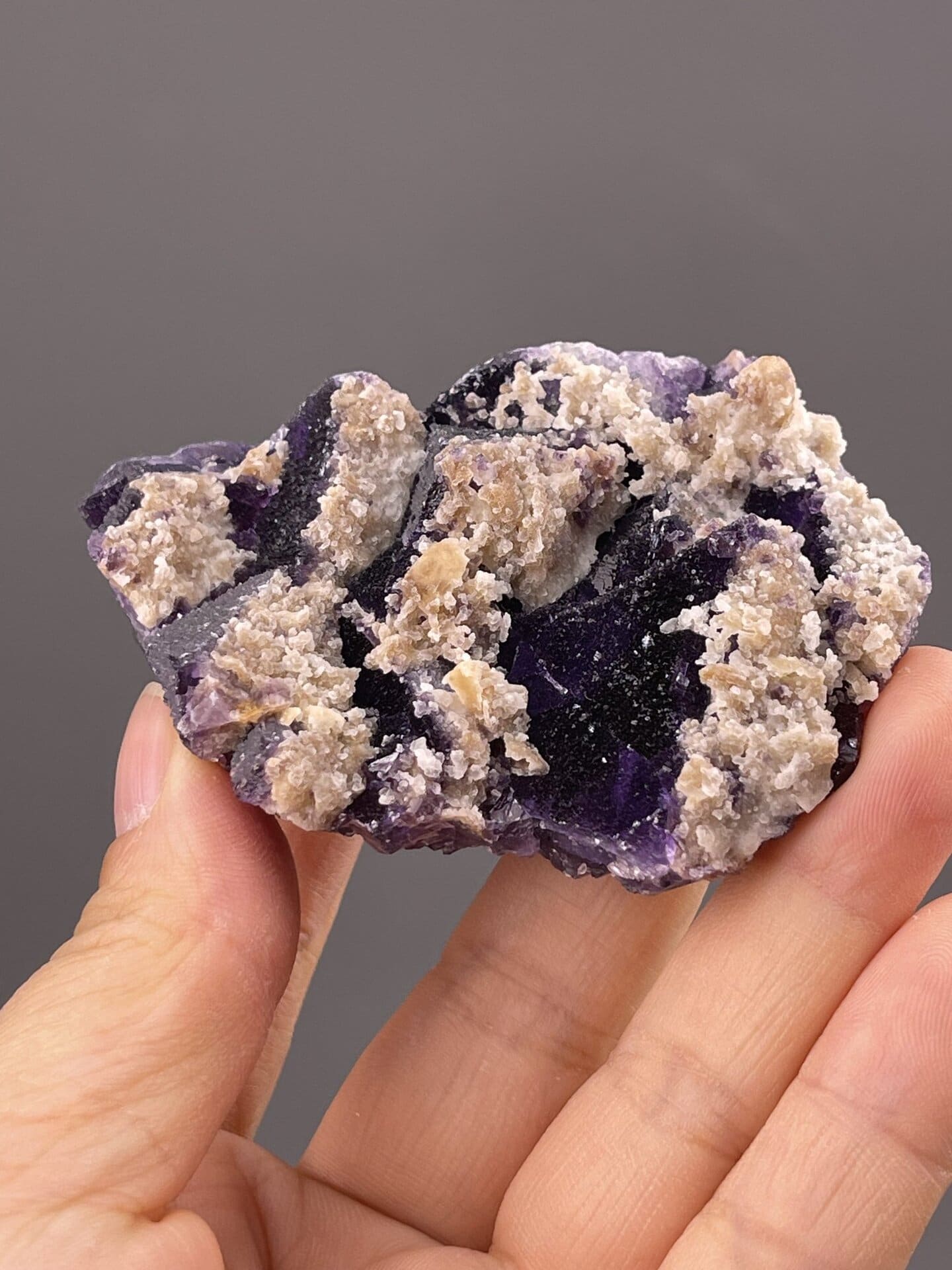 Angled view of Guizhou purple fluorite highlighting colour saturation